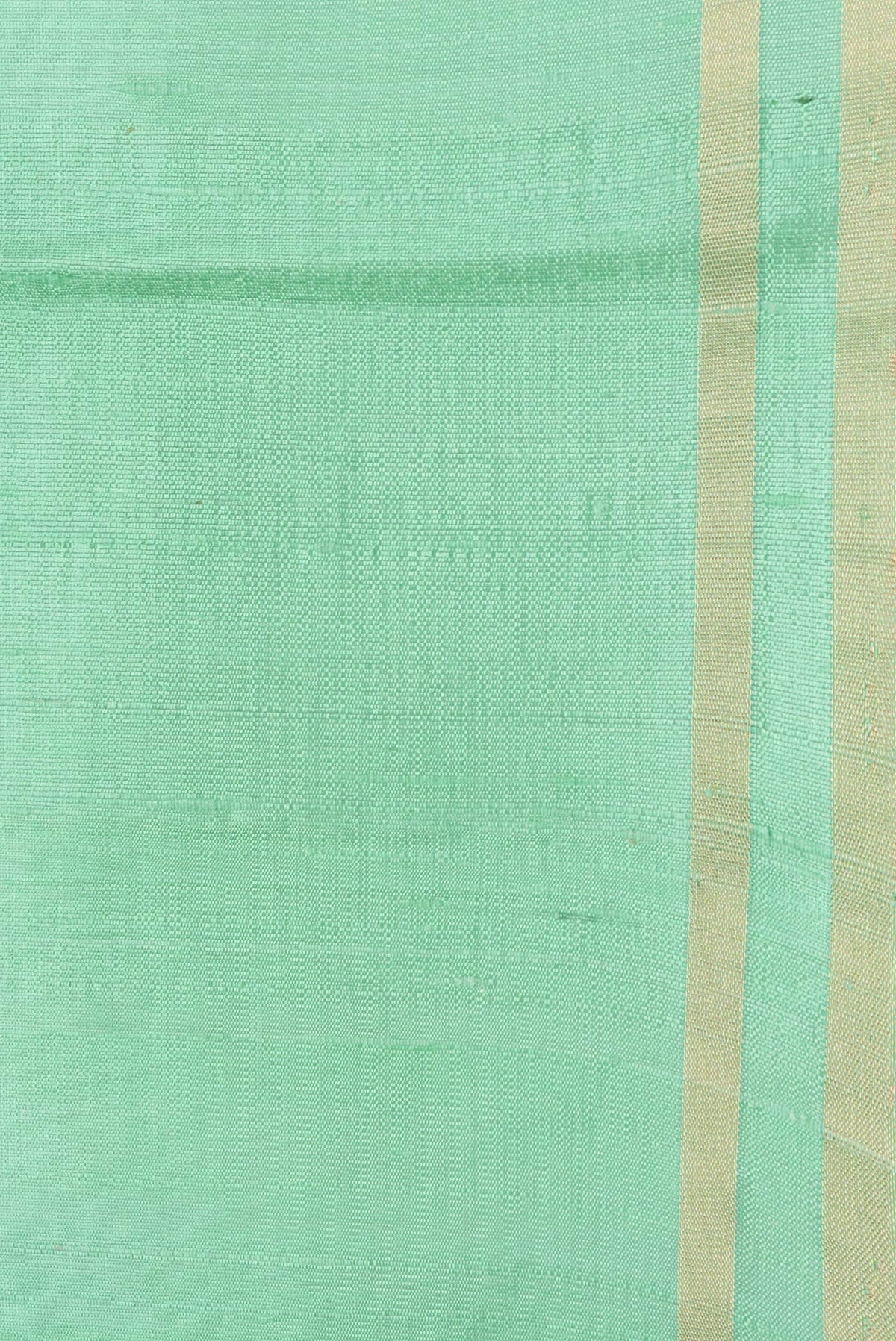 Border image of Pista Green Dual Tone Raw Silk Saree with Plain Body and Zari Border. 