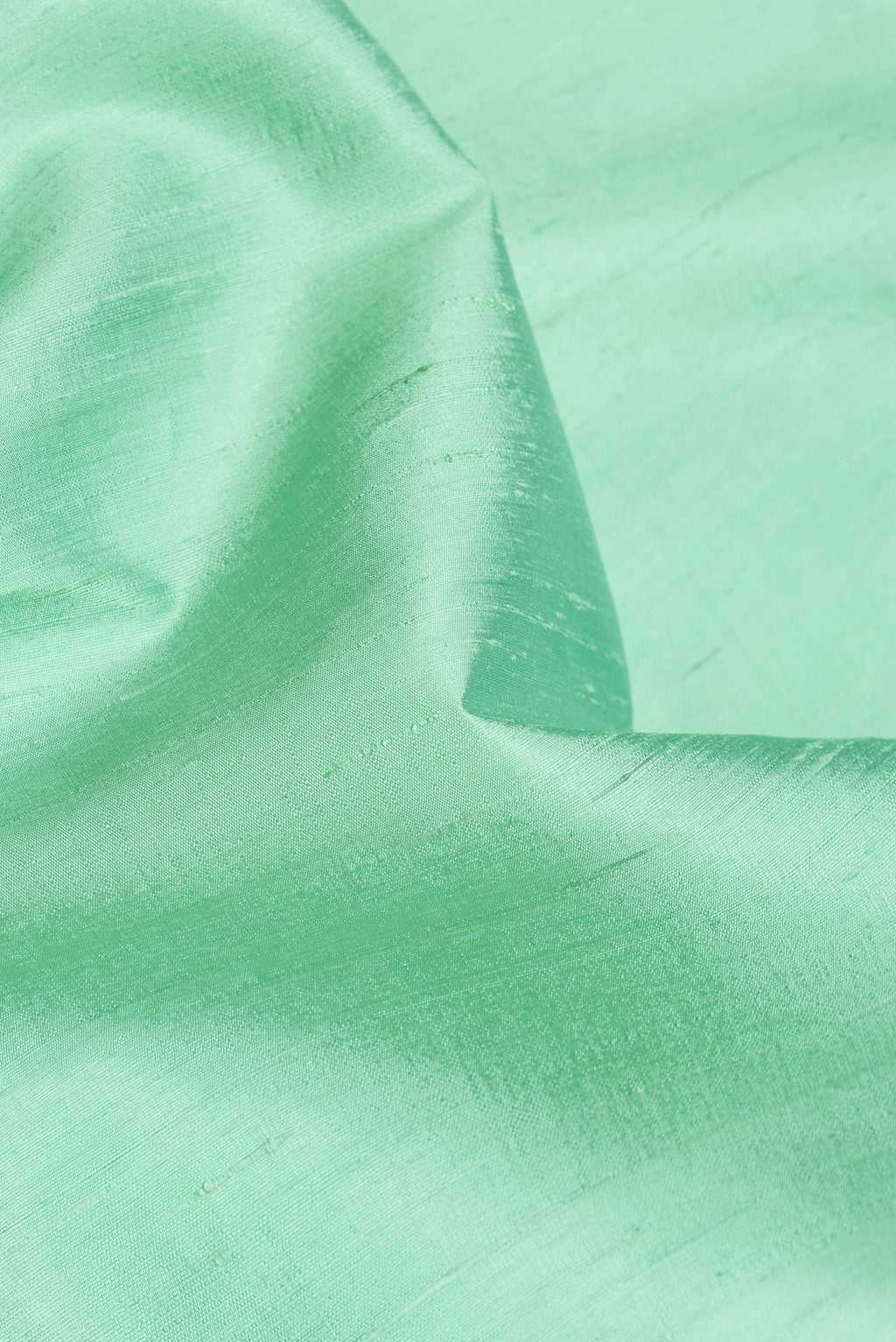 Close up of Pista Green Dual Tone Raw Silk Saree with Plain Body and Zari Border.  displaying folds