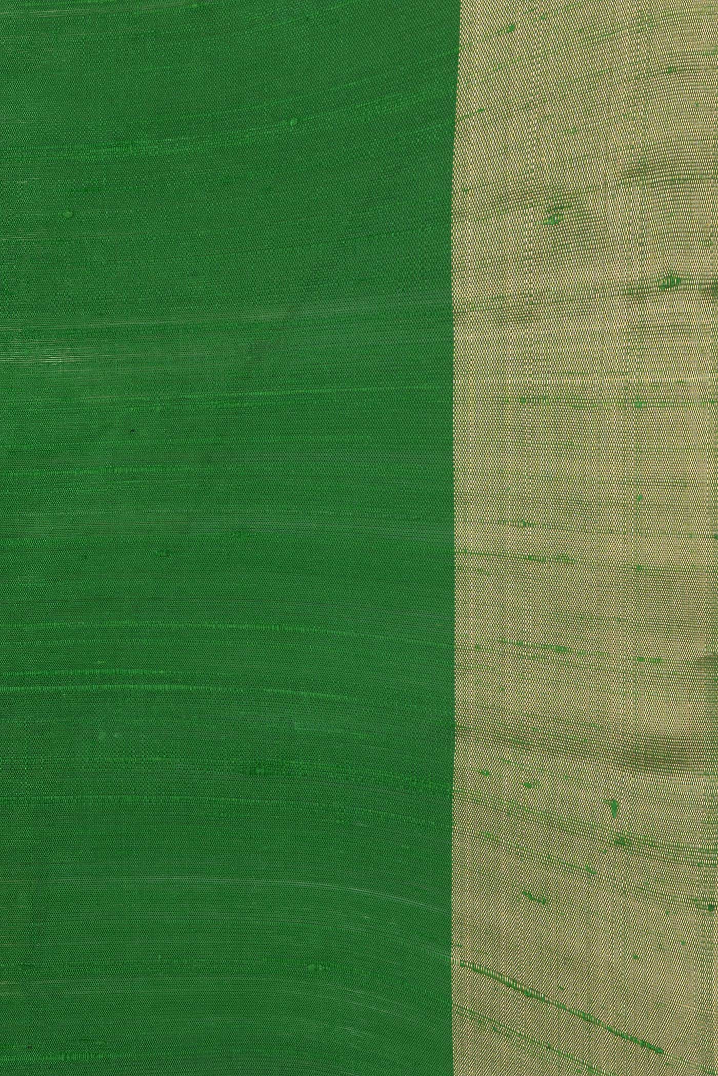 Border image of Bottle Green Dual Tone Raw Silk Saree with Plain Body and Zari Border. 