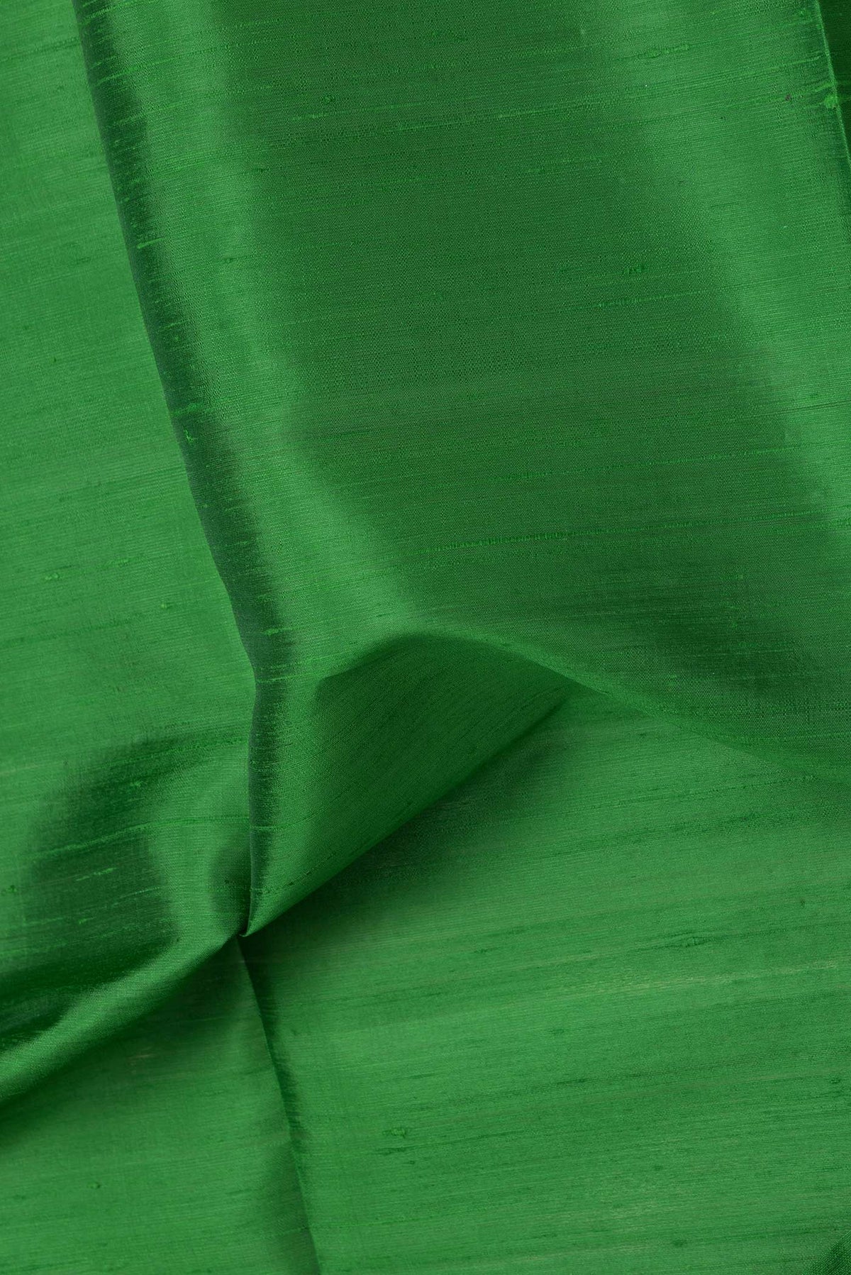Close up of Bottle Green Dual Tone Raw Silk Saree with Plain Body and Zari Border.  displaying folds