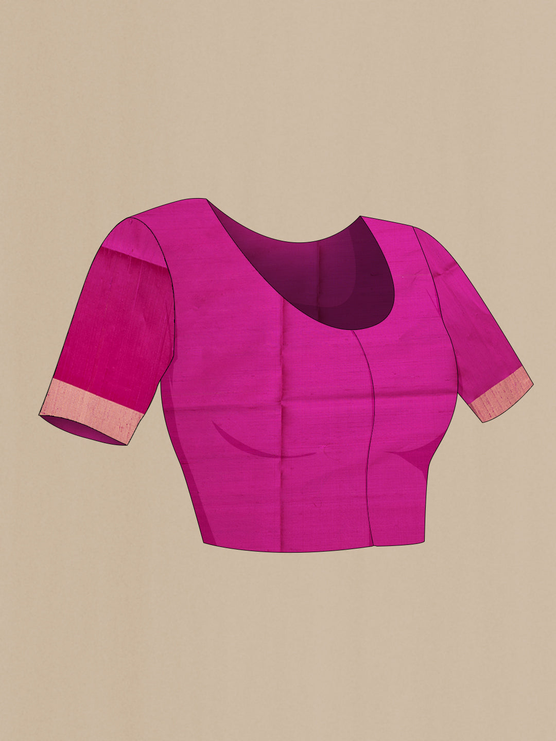 Close up image of the blouse of Mustard Dual Tone Raw Silk Saree with Plain Body and Fancy Border. 