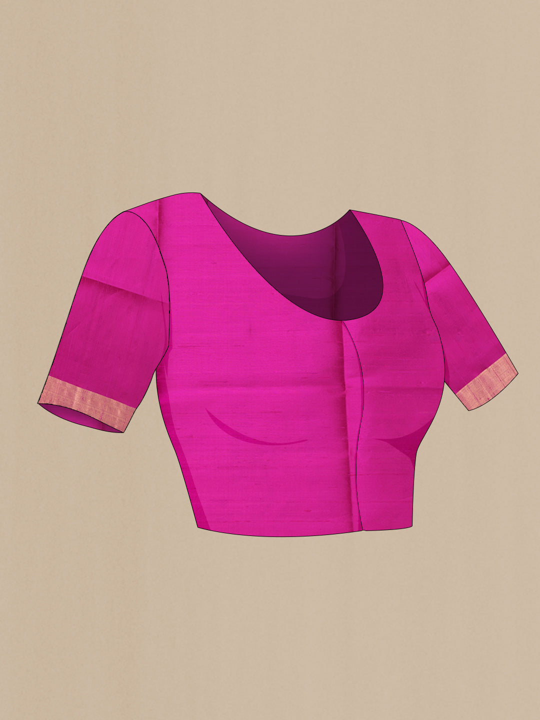Close up image of the blouse of Parrot Green Dual Tone Raw Silk Saree with Plain Body and Zari Border. 