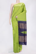 Parrot Green Dual Tone Raw Silk Saree with Checked design on the body and Thin Zari Line.  displayed on a mannequin