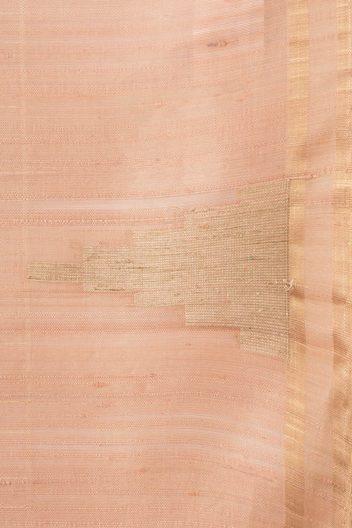 Border image of Golden Peach Dual Tone Raw Silk Saree with Stripes on the body and Temple Border. 