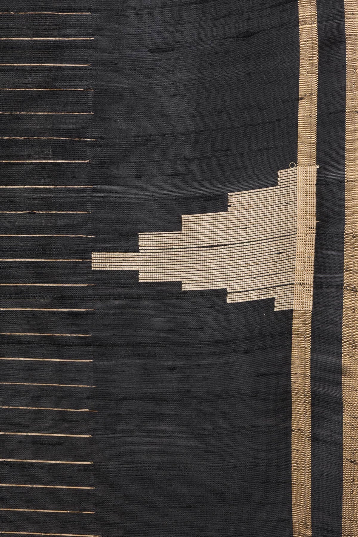 Border image of Black Dual Tone Raw Silk Saree with Checked design on the body and Temple Border. 