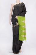 Black Dual Tone Raw Silk Saree with Checked design on the body and Temple Border.  displayed on a mannequin