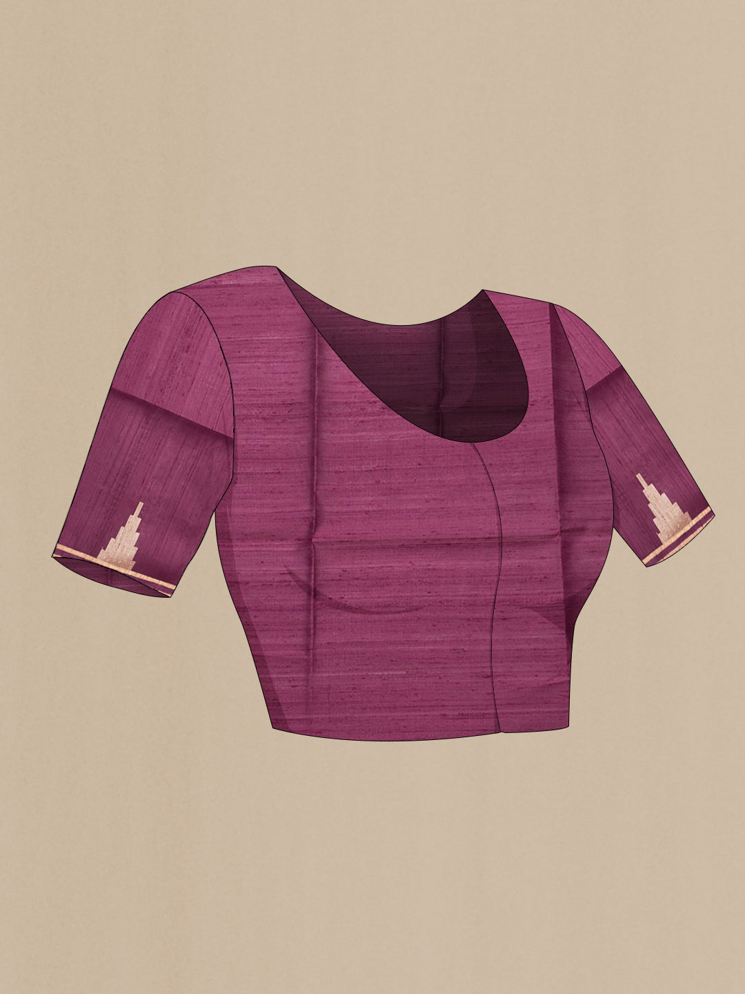 Close up image of the blouse of Grey Dual Tone Raw Silk Saree with Stripes on the body and Temple Border. 