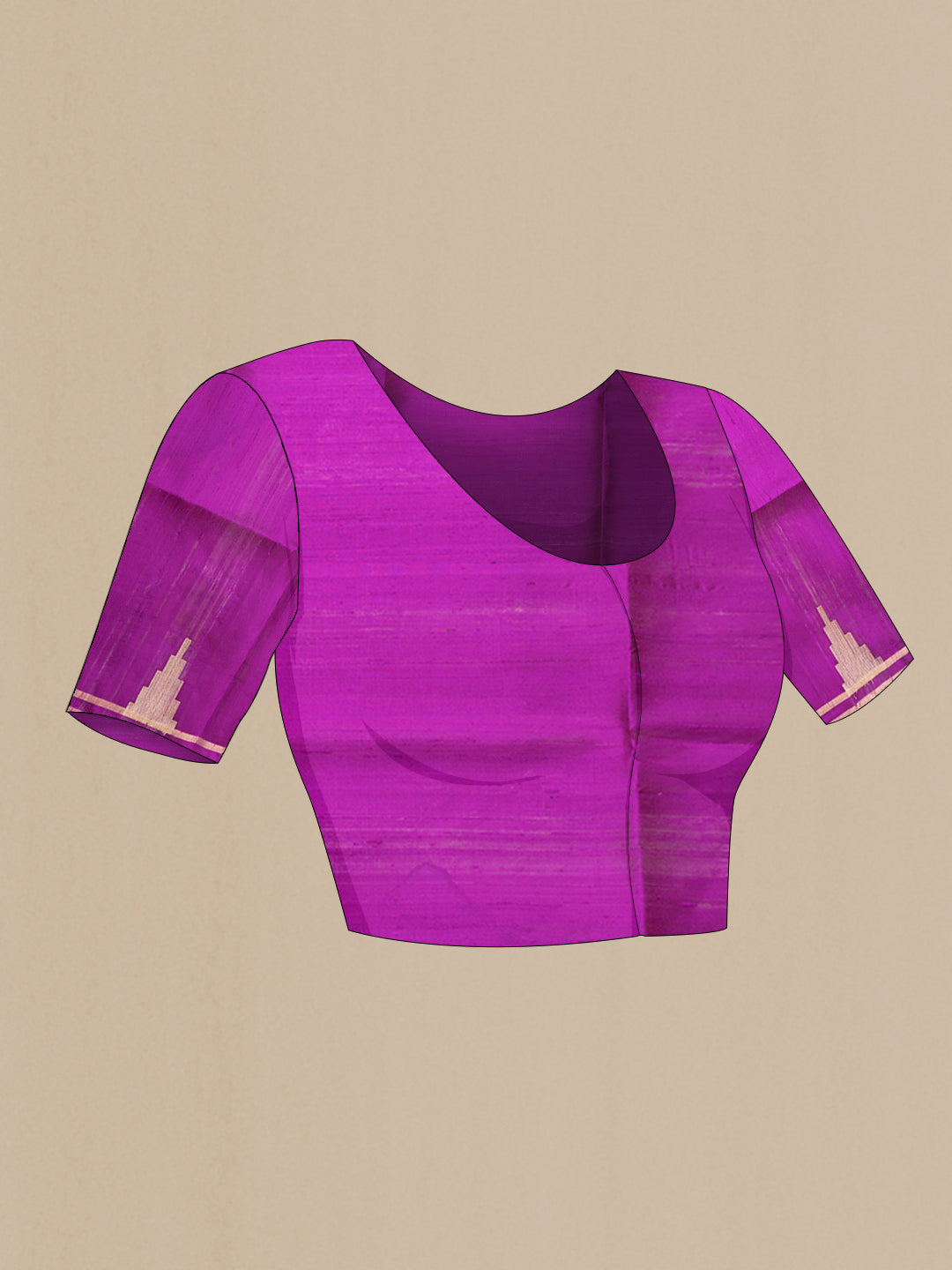 Close up image of the blouse of Grey Dual Tone Raw Silk Saree with Stripes on the body and Temple Border. 