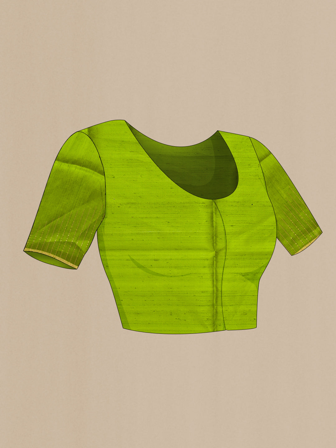 Close up image of the blouse of Burgundy Dual Tone Raw Silk Saree with Stripes on the body and Thin Zari Line. 