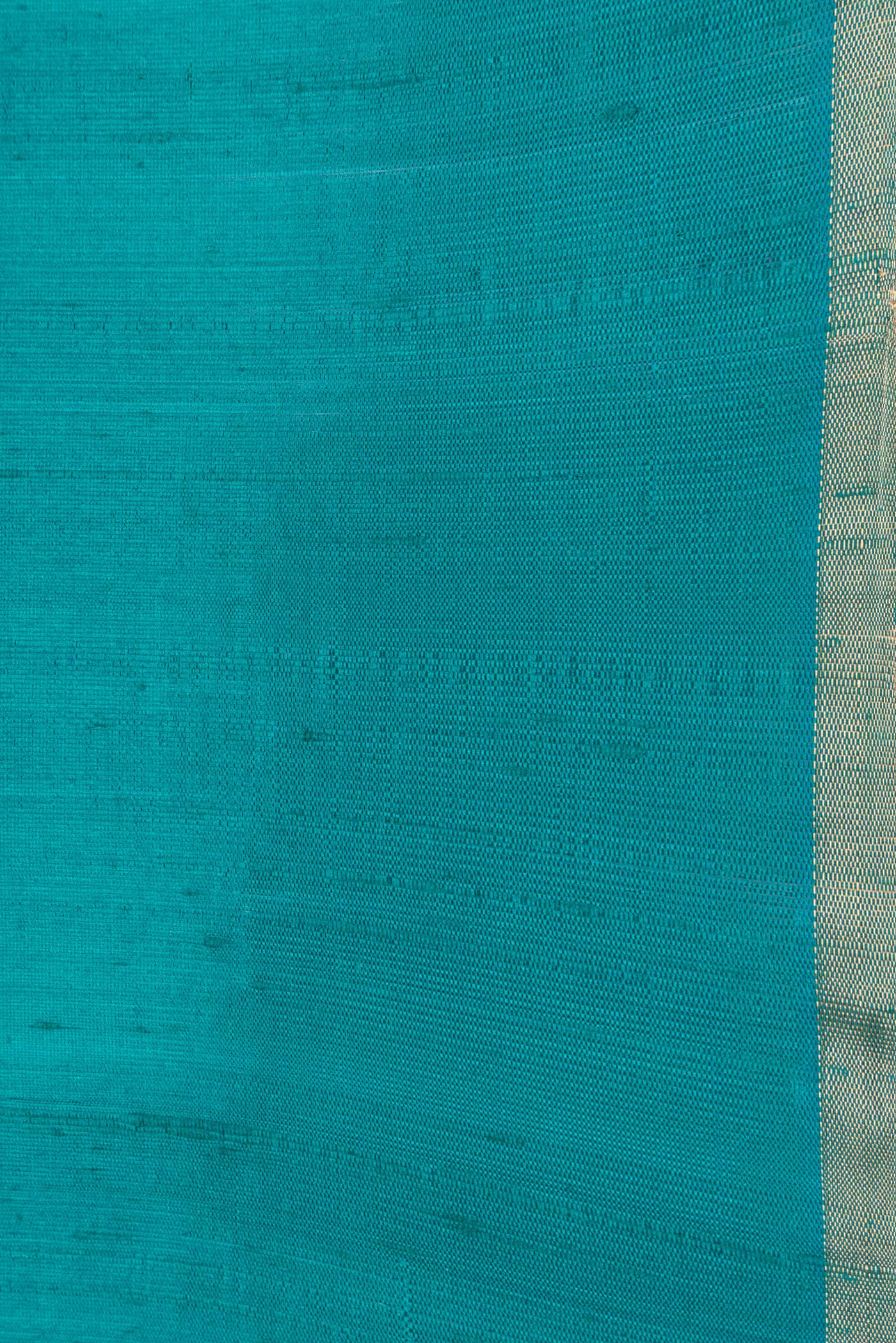 Border image of Sky Blue Dual Tone Raw Silk Saree with Plain Body and Zari Border. 