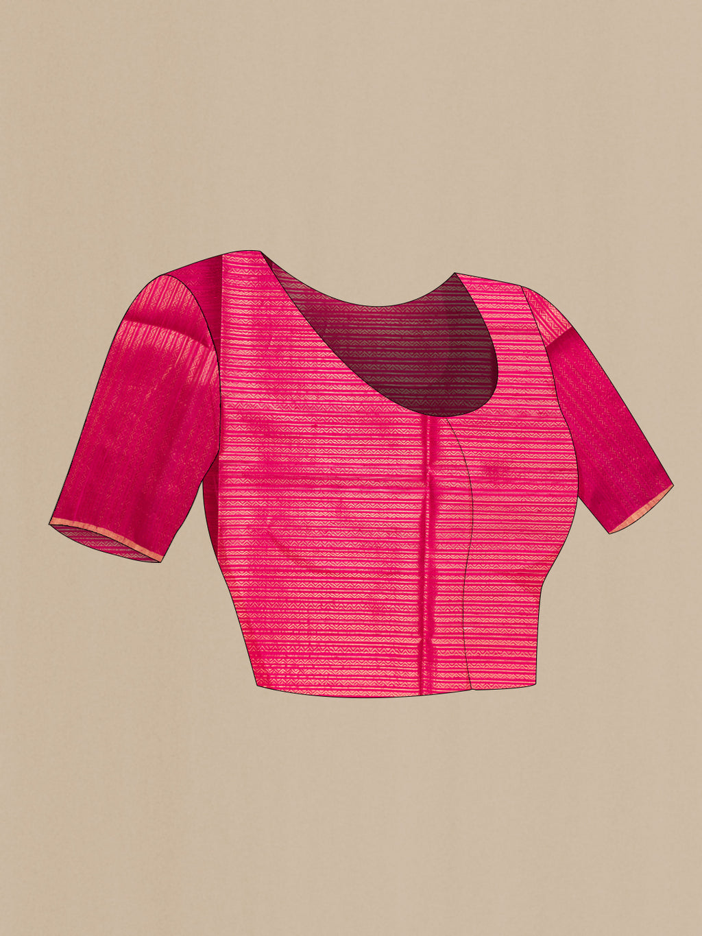 Close up image of the blouse of Navy Blue Dual Tone Raw Silk Saree with Plain Body and Thin Zari Line. 