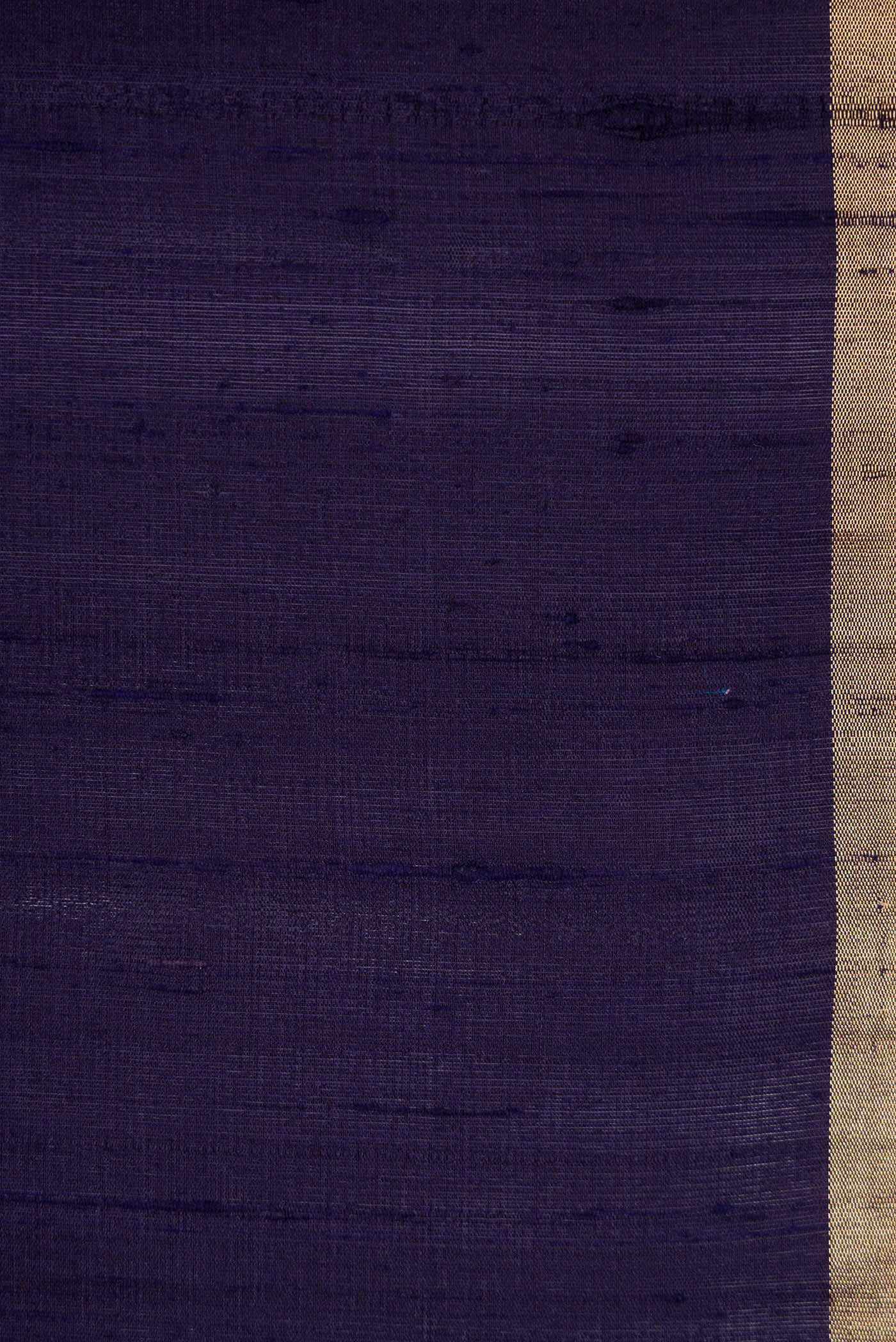 Border image of Navy Blue Dual Tone Raw Silk Saree with Plain Body and Thin Zari Line. 