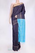 Navy Blue Dual Tone Raw Silk Saree with Checked design on the body and Zari Border.  displayed on a mannequin