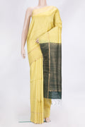 Lemon Yellow Dual Tone Raw Silk Saree with Checked design on the body and Zari Border.  displayed on a mannequin