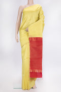 Yellow Dual Tone Raw Silk Saree with Checked design on the body and Zari Border.  displayed on a mannequin