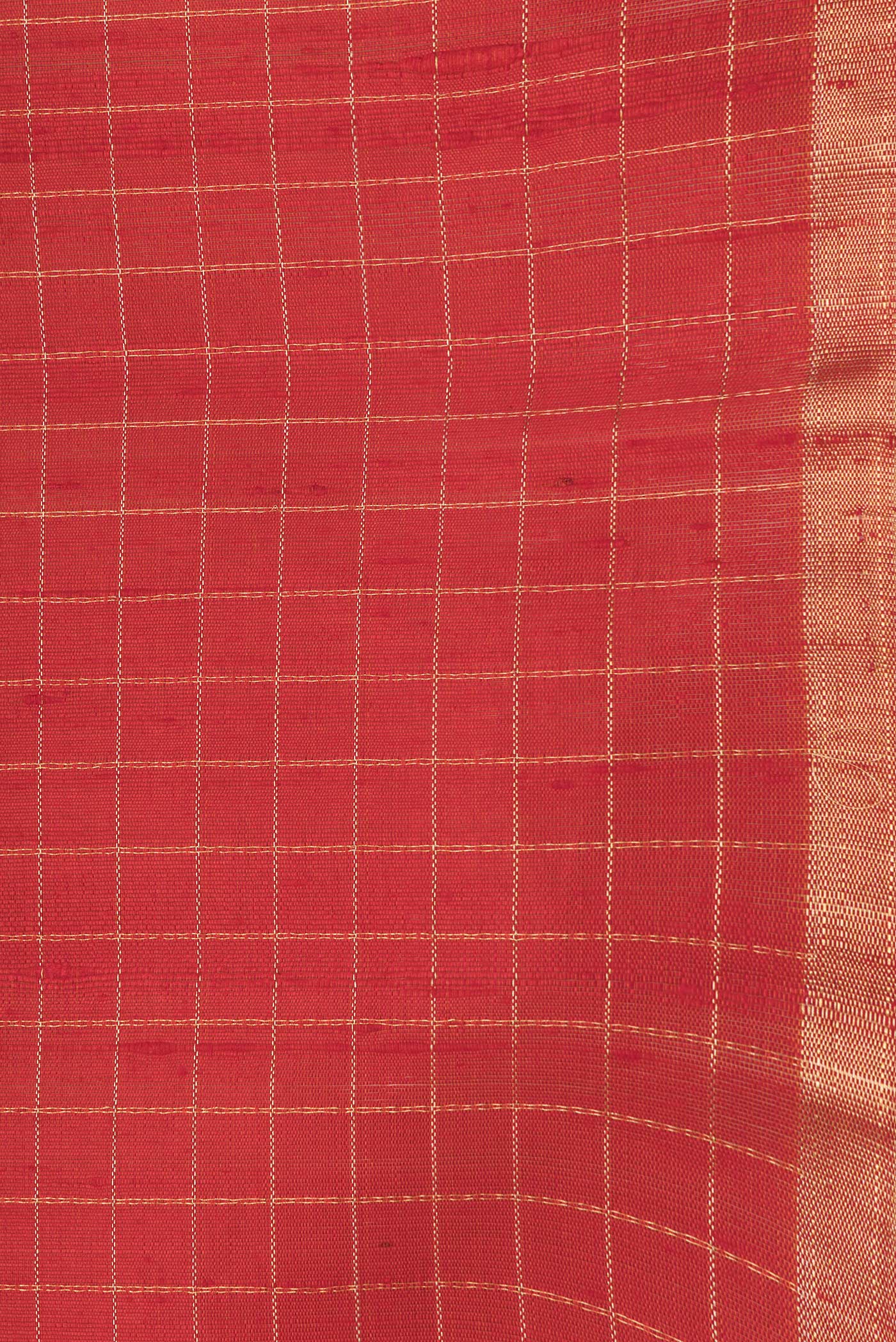 Border image of Red Dual Tone Raw Silk Saree with Checked design on the body and Zari Border. 