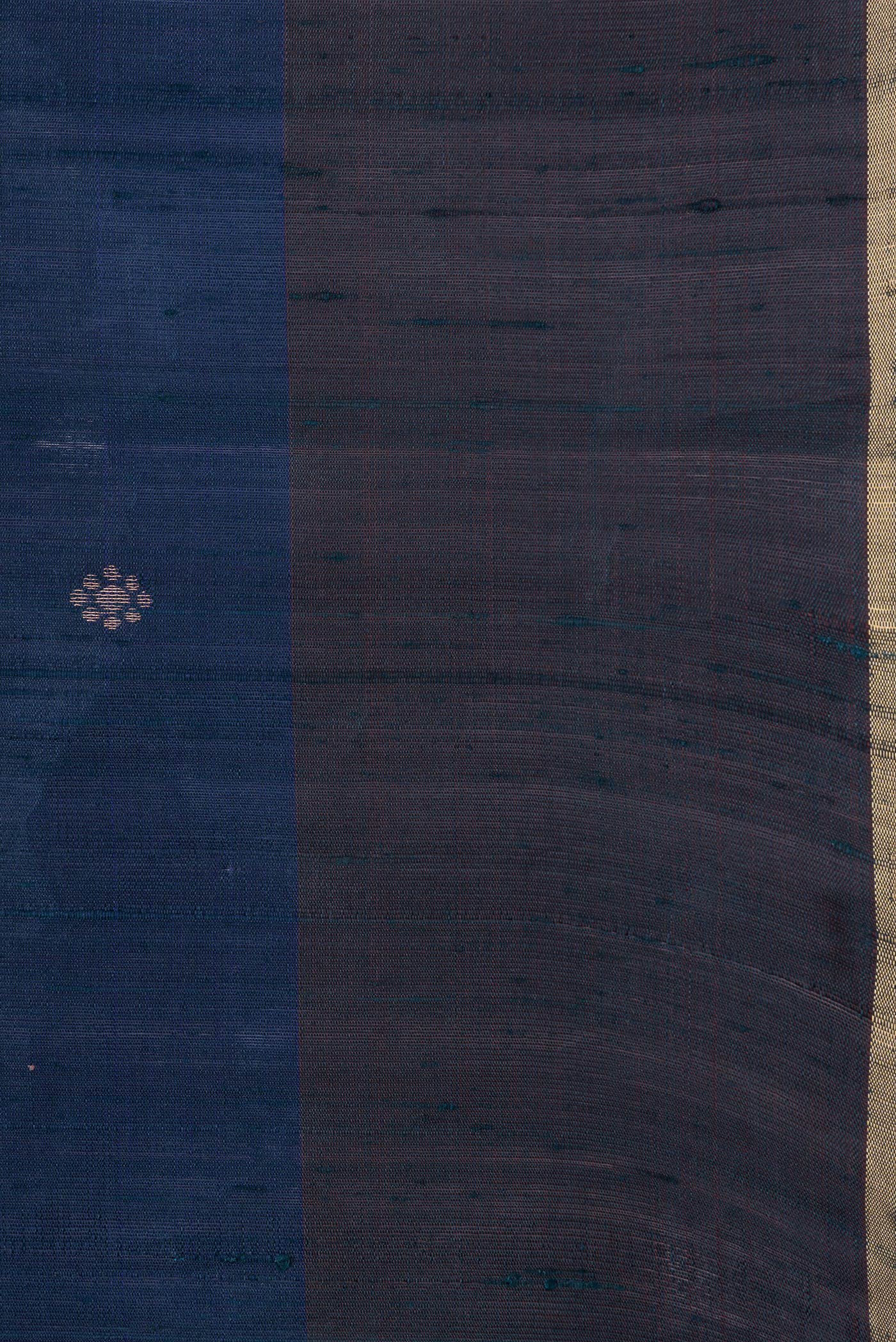 Border image of Peacock Blue Dual Tone Raw Silk Saree with Zari Butta on the body and Thin Zari Line. 