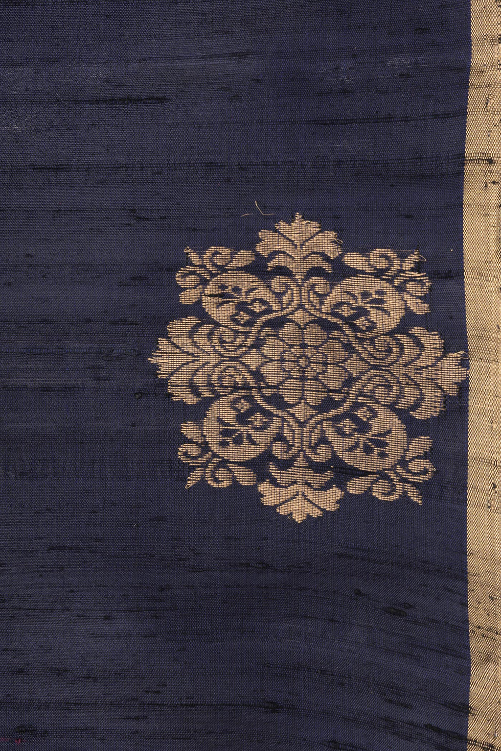 Border image of Navy Blue Dual Tone Raw Silk Saree with Plain Body and Fancy Border. 