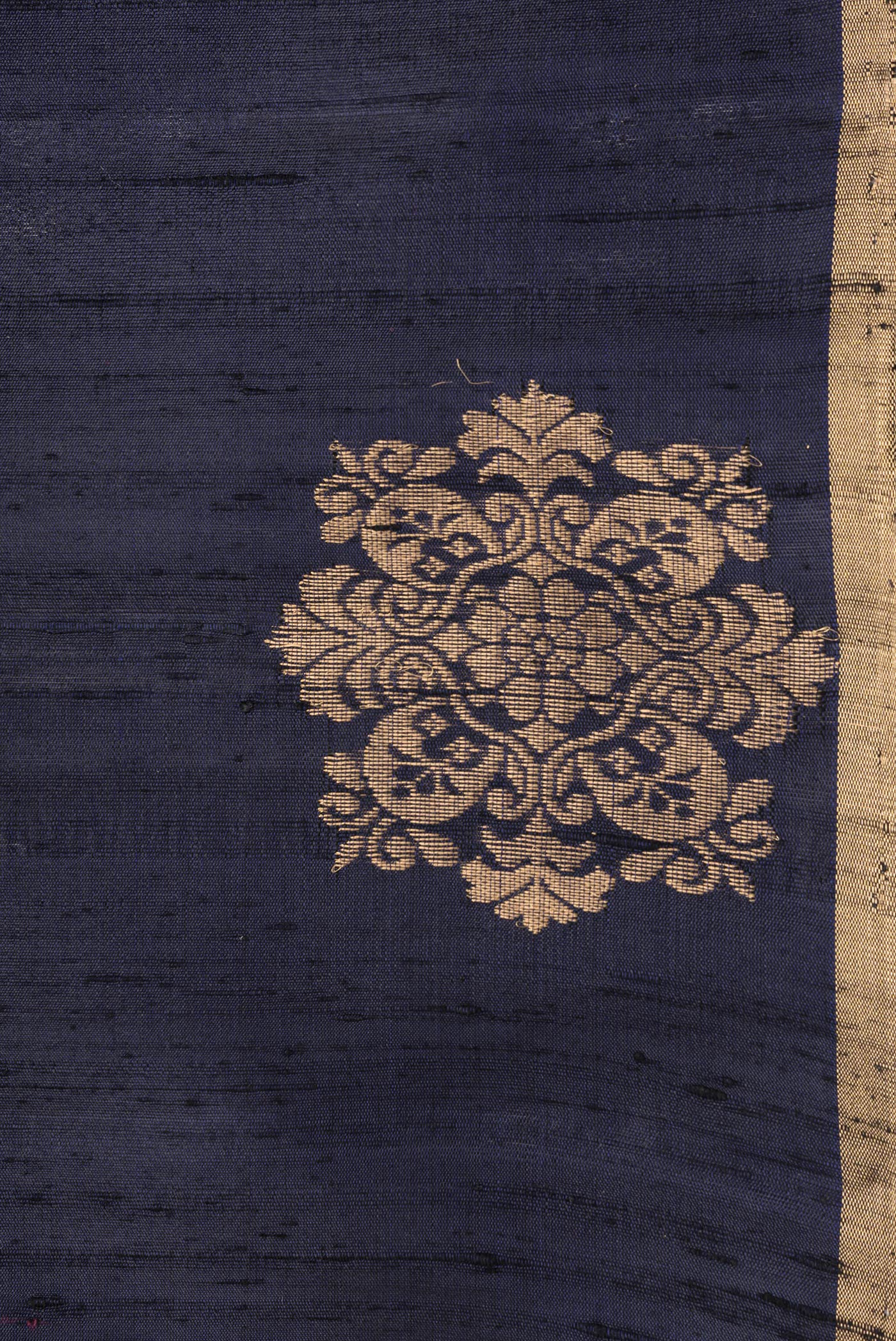 Border image of Navy Blue Dual Tone Raw Silk Saree with Plain Body and Fancy Border. 