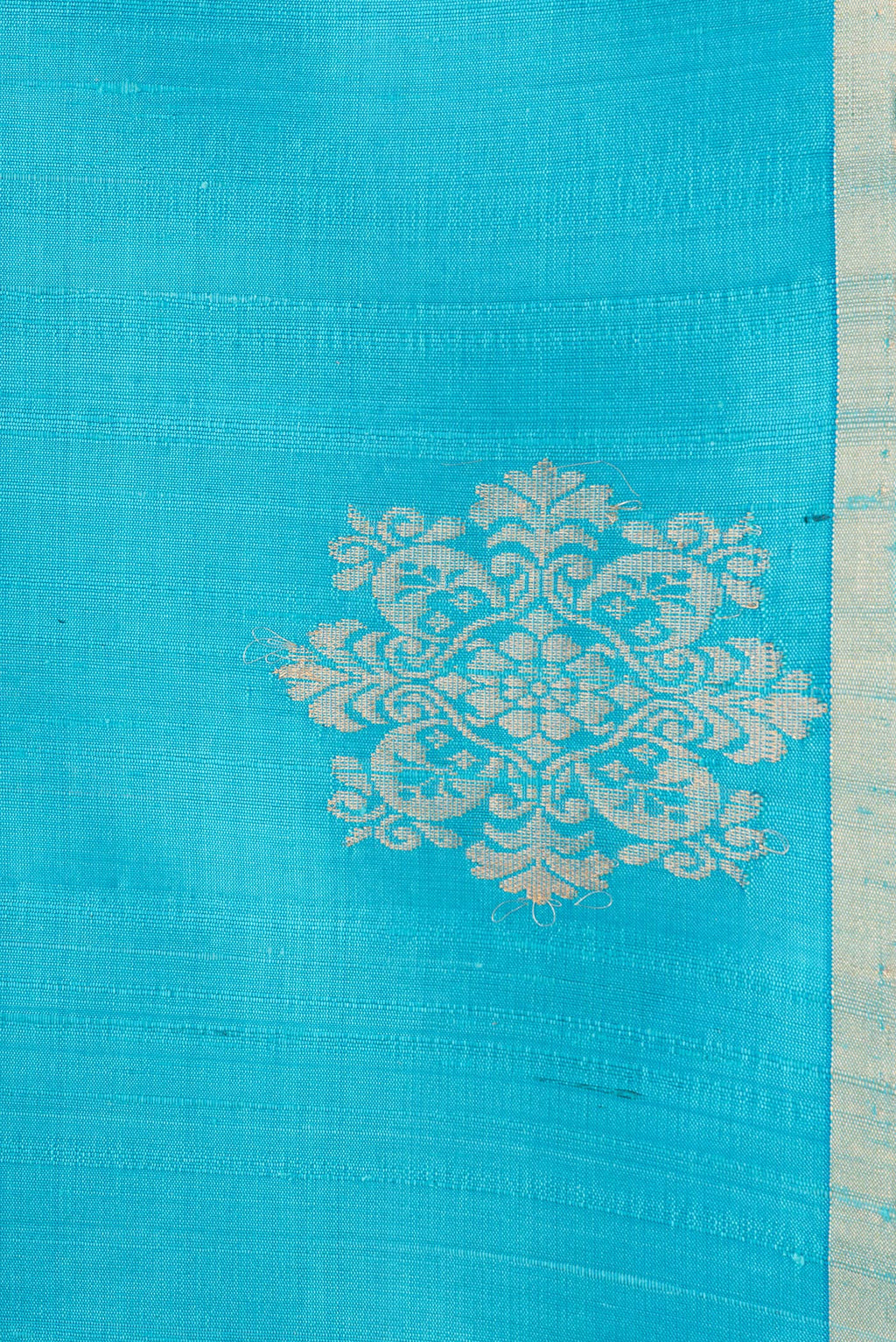 Border image of Sky Blue Dual Tone Raw Silk Saree with Plain Body and Fancy Border. 
