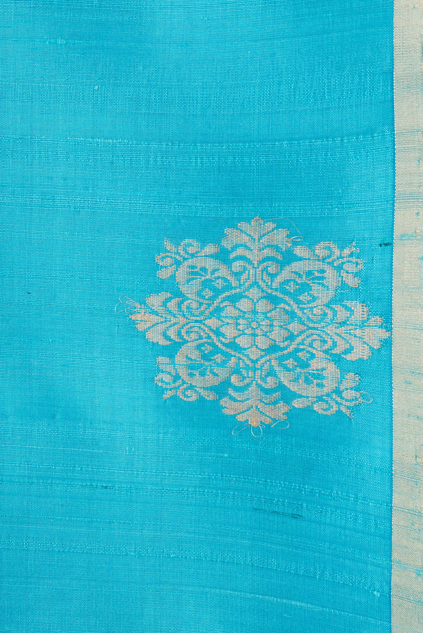 Border image of Sky Blue Dual Tone Raw Silk Saree with Plain Body and Fancy Border. 