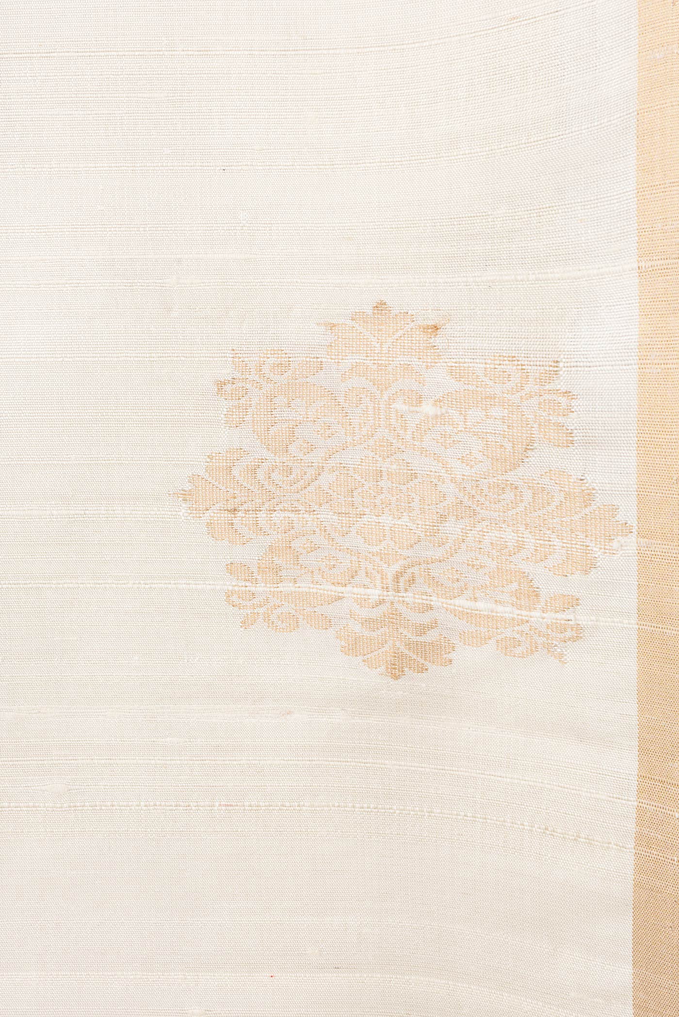 Border image of Off White Dual Tone Raw Silk Saree with Plain Body and Fancy Border. 
