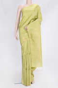 Pista Green Dual Tone Raw Silk Saree with Plain Body and Fancy Border.  displayed on a mannequin