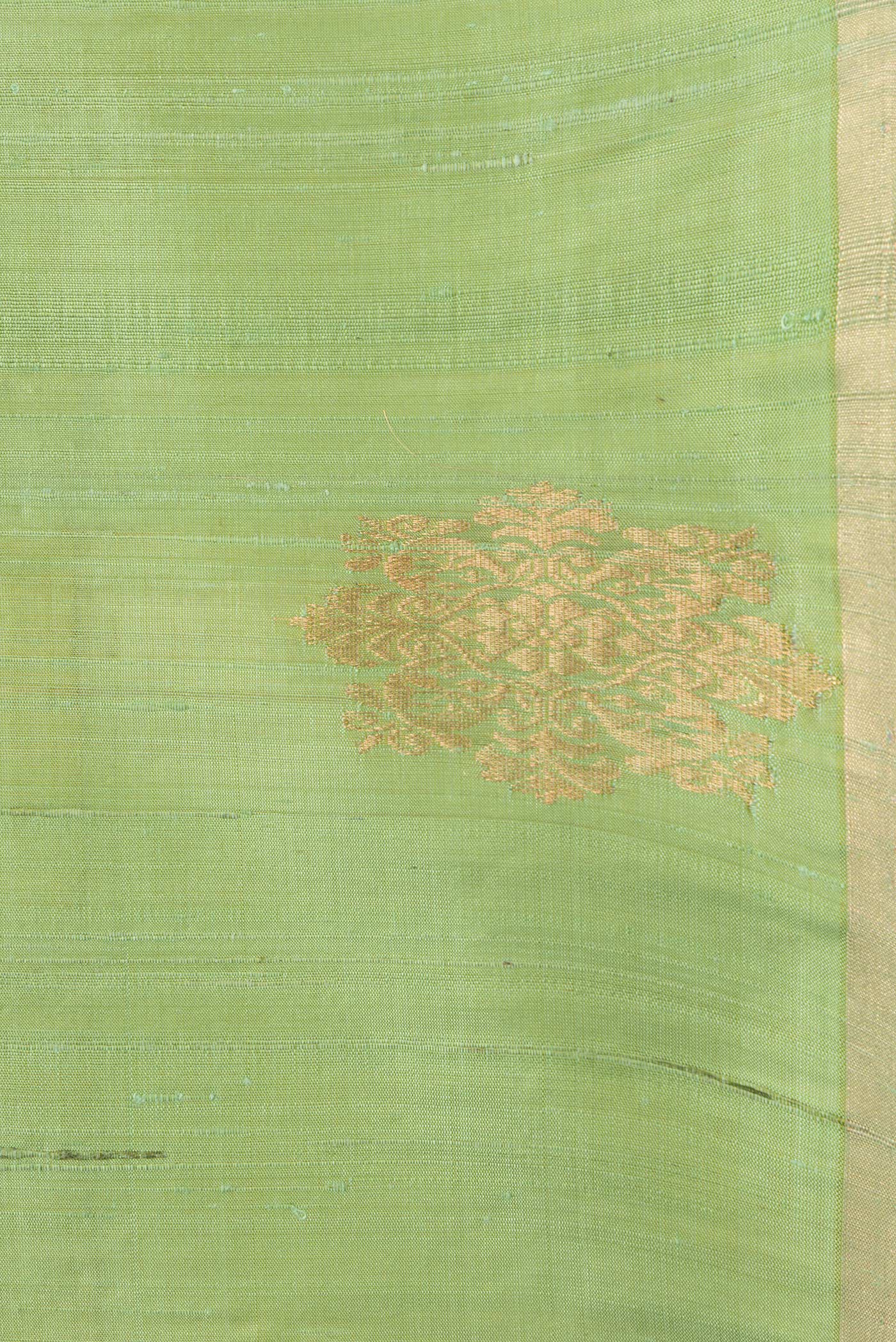 Border image of Pista Green Dual Tone Raw Silk Saree with Plain Body and Fancy Border. 