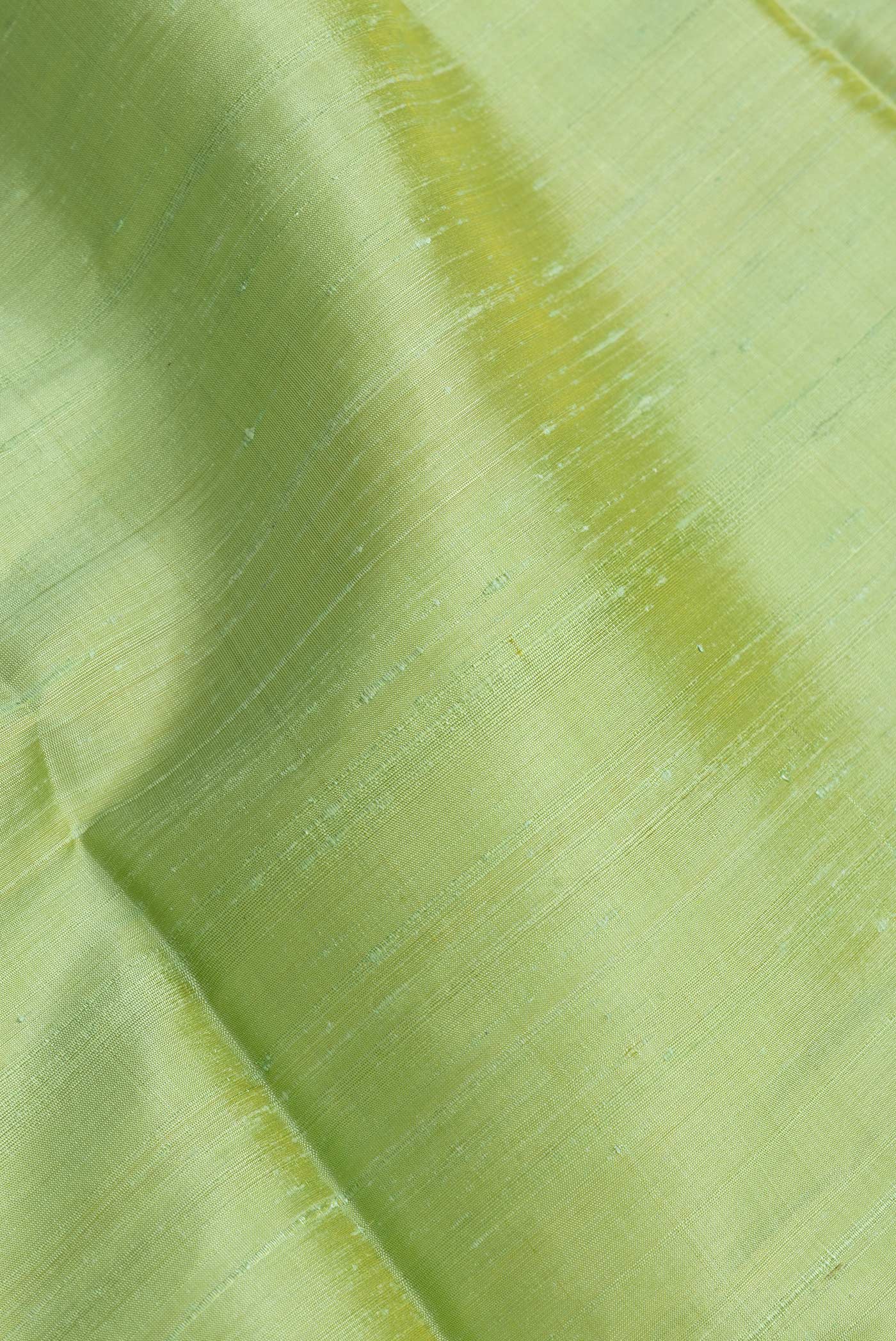 Close up of Pista Green Dual Tone Raw Silk Saree with Plain Body and Fancy Border.  displaying folds