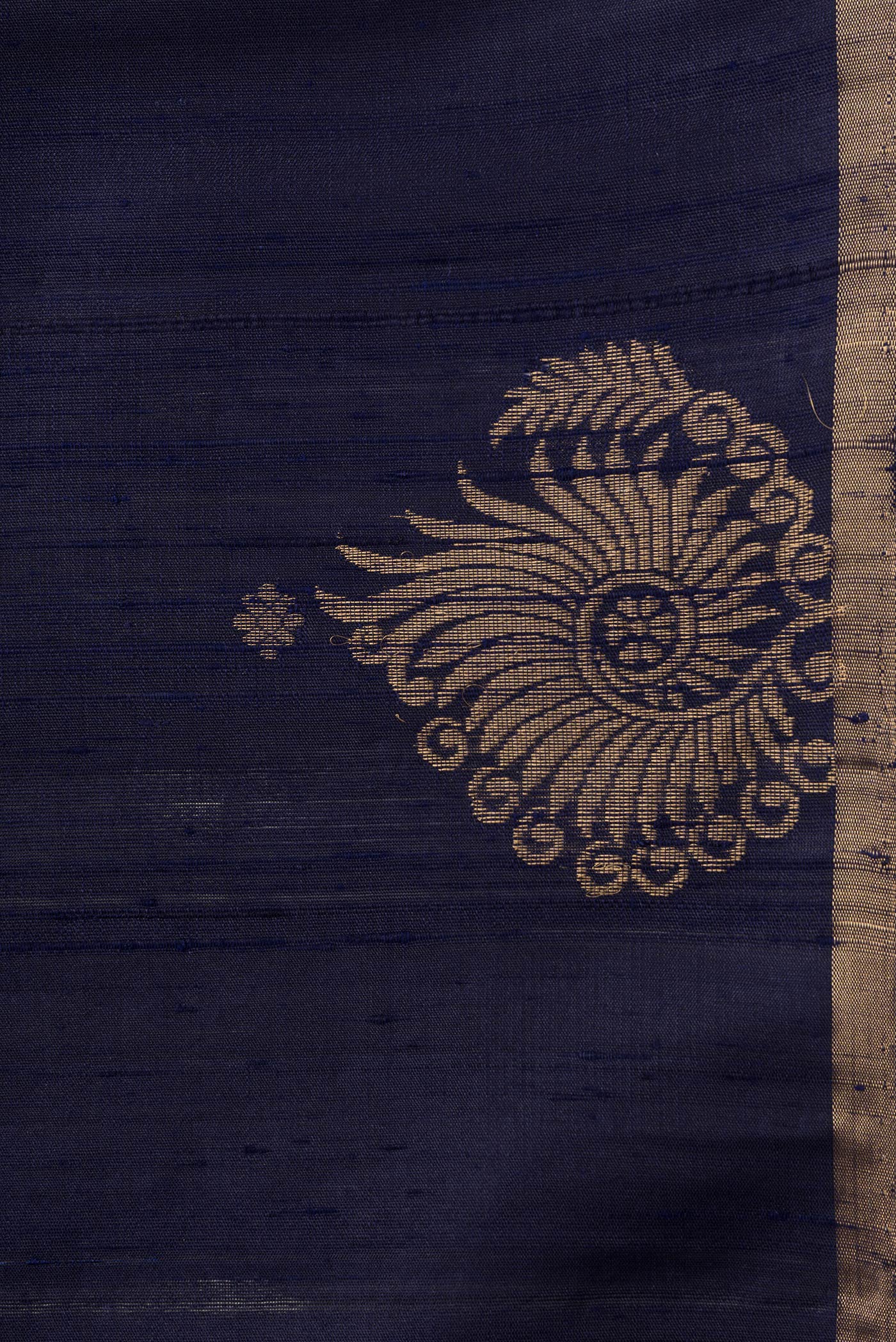 Border image of Navy Blue Dual Tone Raw Silk Saree with Zari Butta on the body and Fancy Border. 