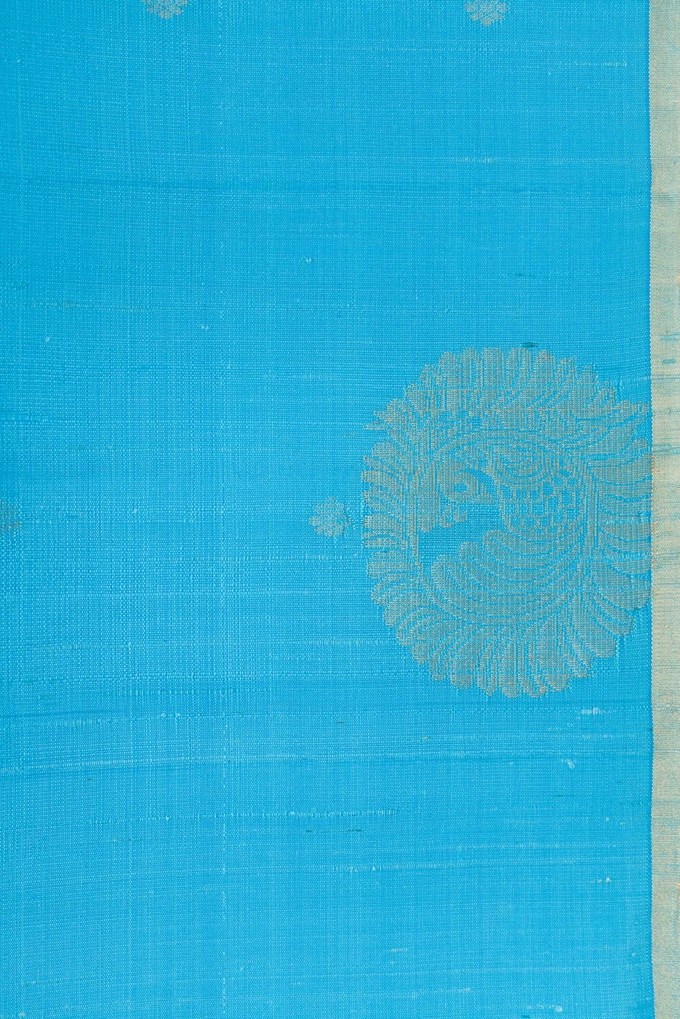 Border image of Sky Blue Dual Tone Raw Silk Saree with Zari Butta on the body and Fancy Border. 