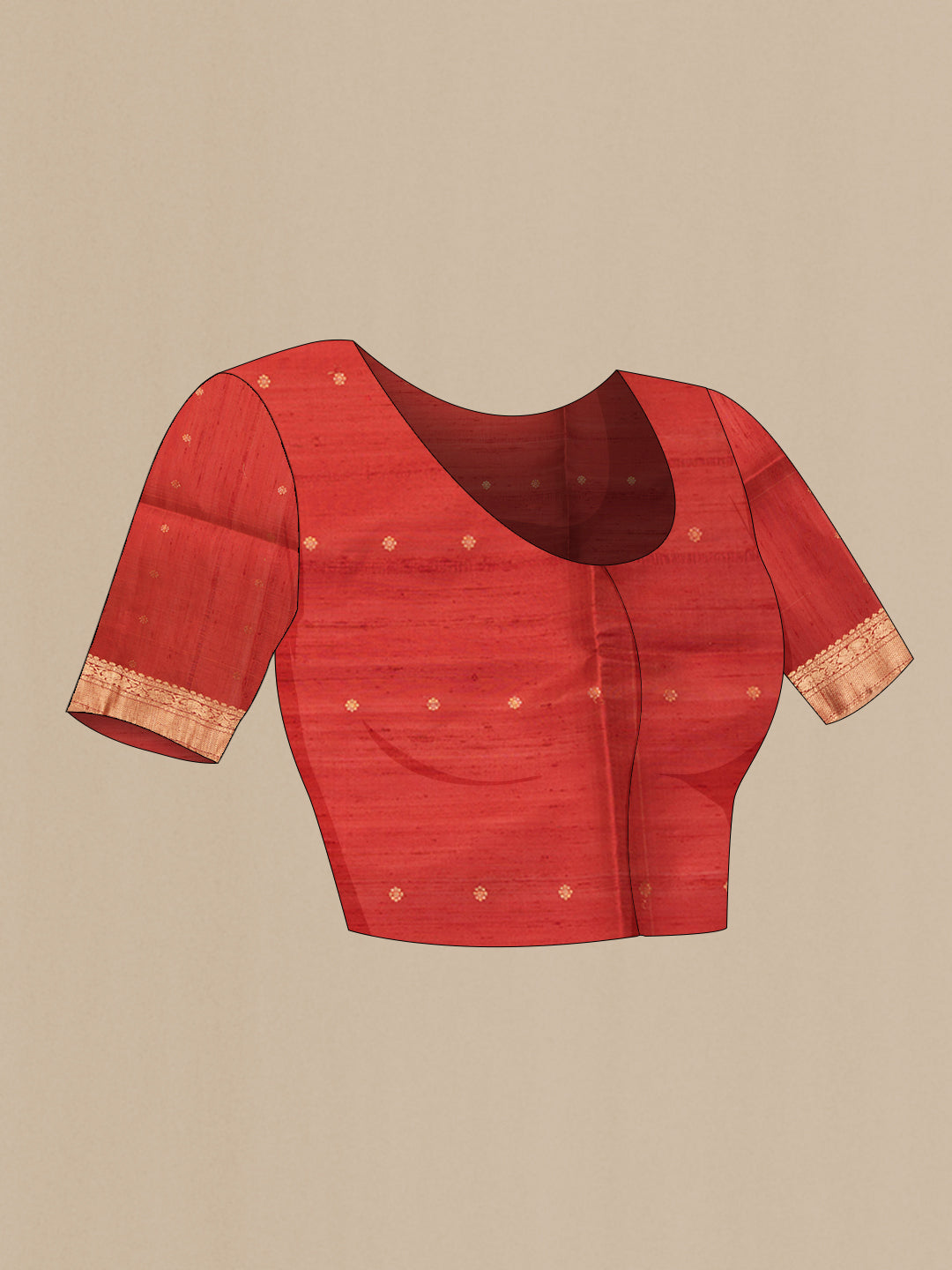 Close up image of the blouse of Parrot Green Dual Tone Raw Silk Saree with Plain Body and Zari Border. 