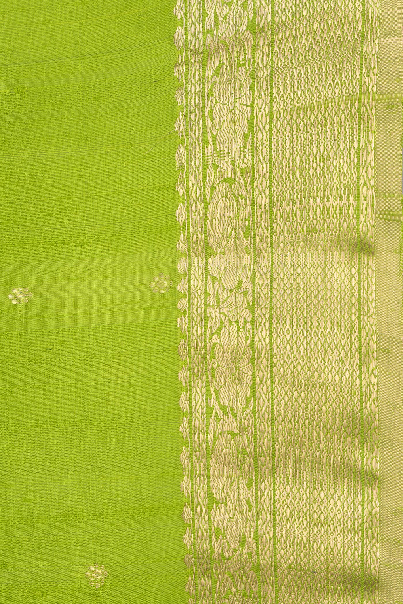 Border image of Parrot Green Dual Tone Raw Silk Saree with Plain Body and Zari Border. 