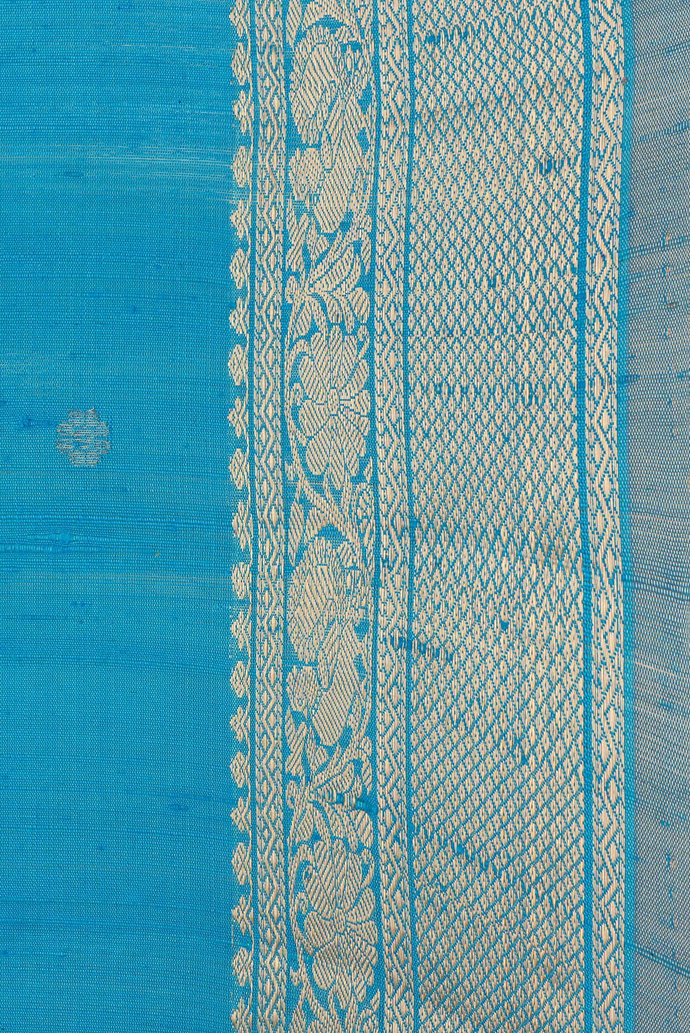 Border image of Sky Blue Dual Tone Raw Silk Saree with Zari Butta on the body and Zari Border. 