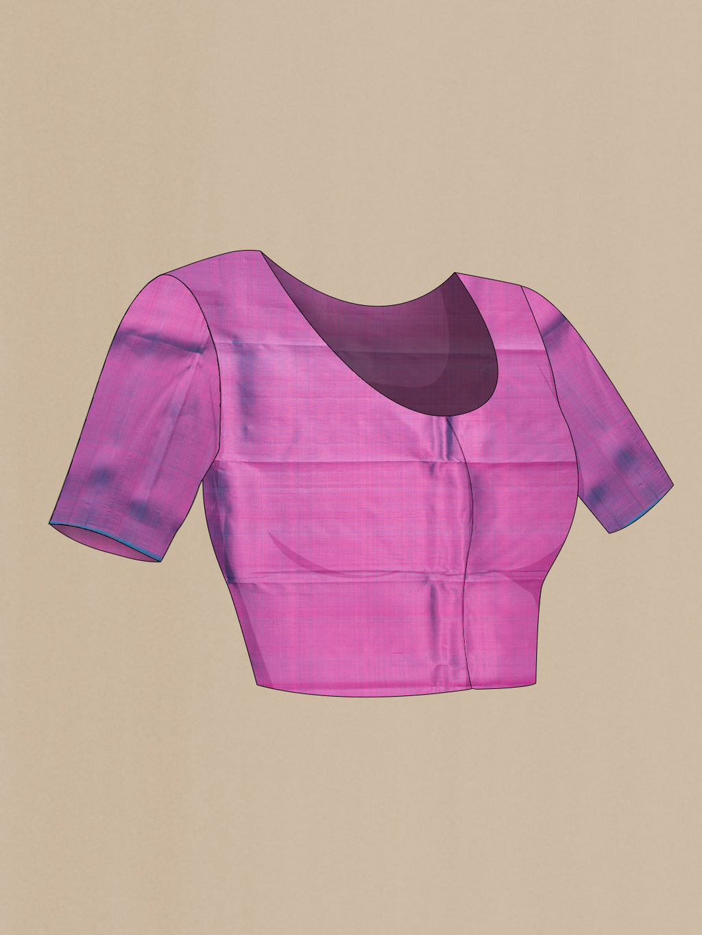 Close up image of the blouse of Pink Kanchipuram Silk Saree with Zari Butta on the body and Zari Border. 