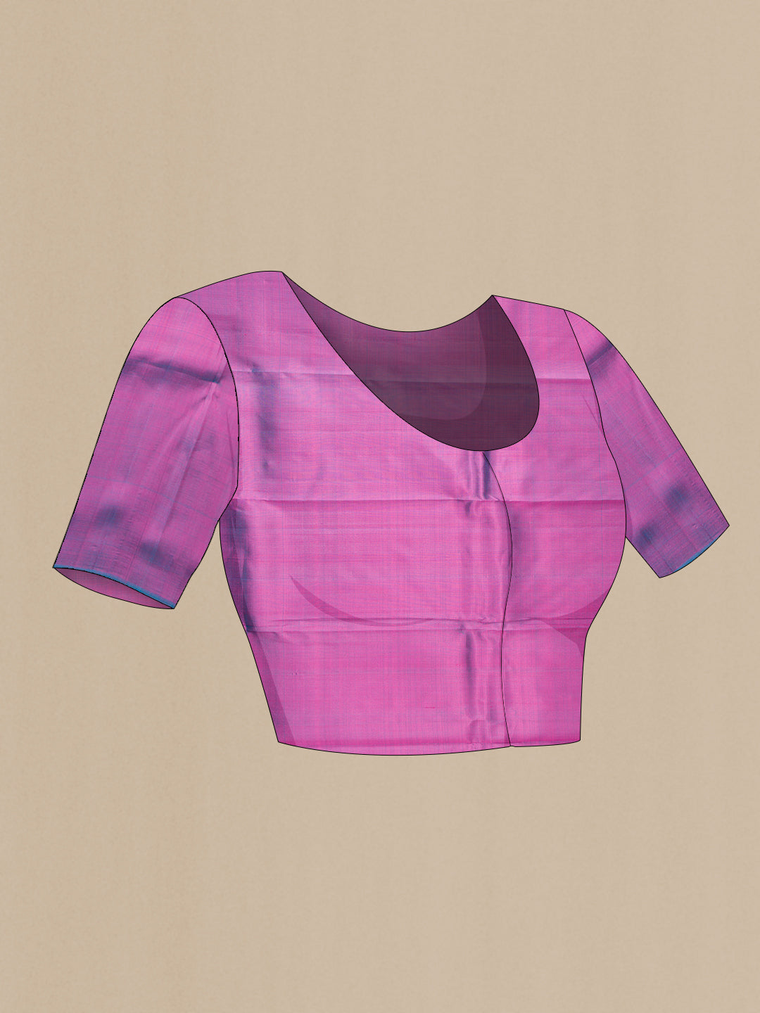 Close up image of the blouse of Pink Kanchipuram Silk Saree with Zari Butta on the body and Zari Border. 