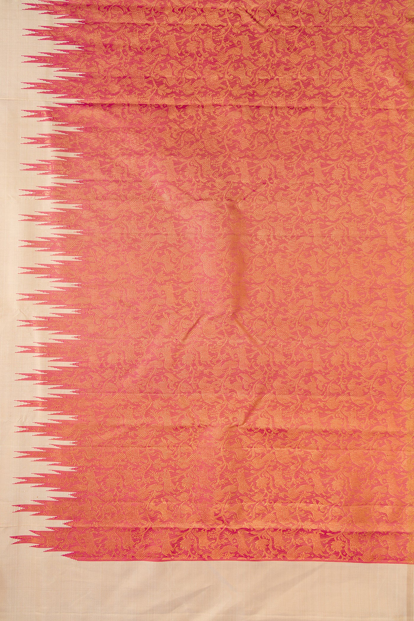 Border image of Beige Dual Tone Kanchipuram Silk Saree with Plain Body and Rising Temple Border. 
