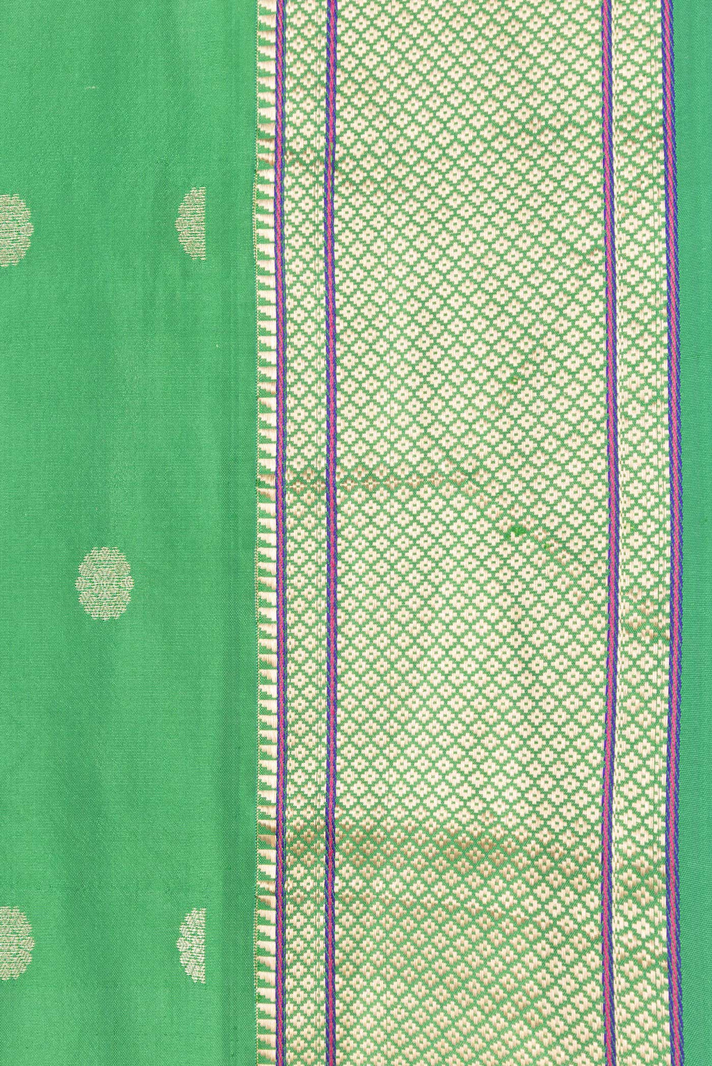 Border image of Green Dual Tone Blended Paithani Silk Saree with Zari Butta on the body and Zari Border. 