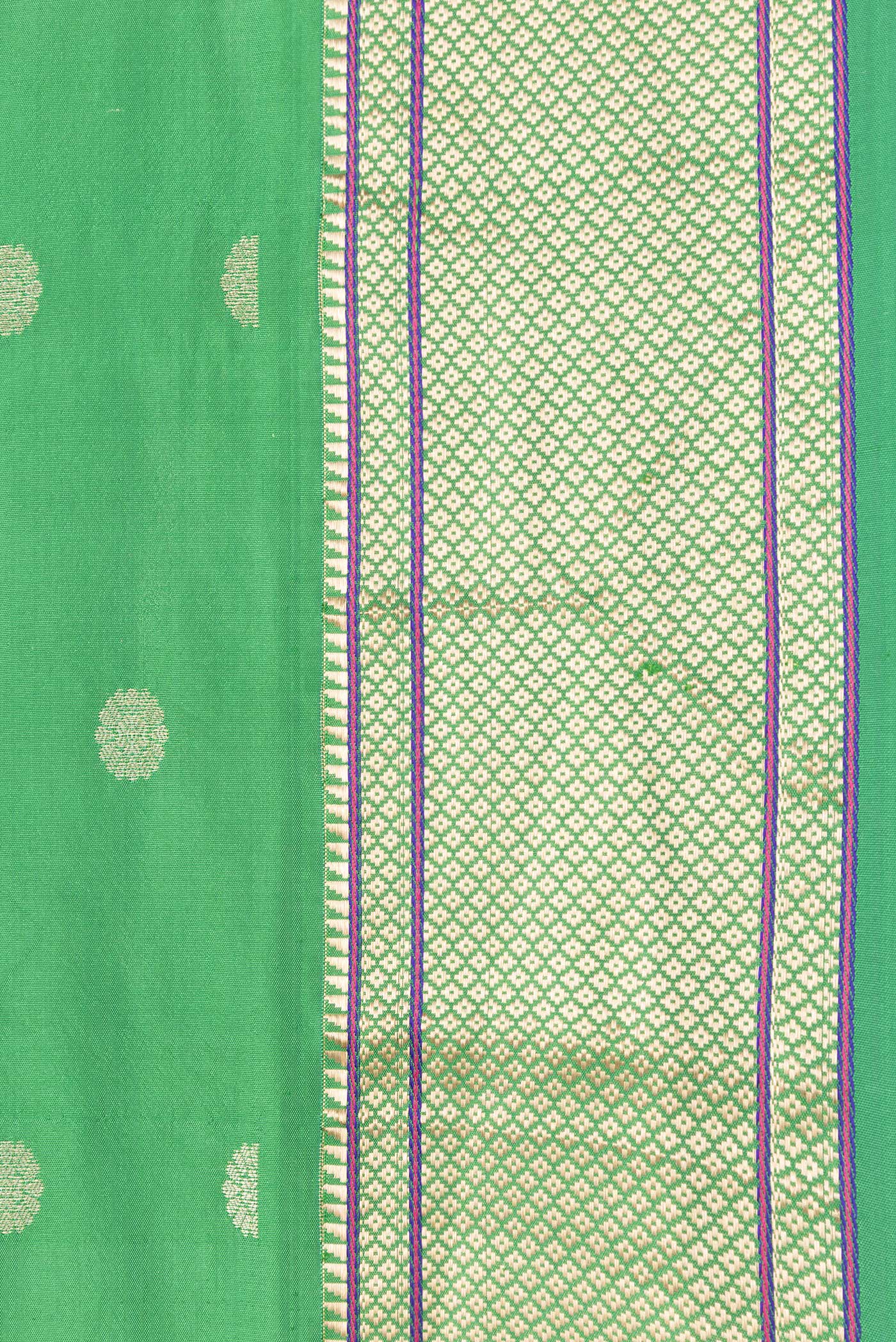 Border image of Green Dual Tone Blended Paithani Silk Saree with Zari Butta on the body and Zari Border. 
