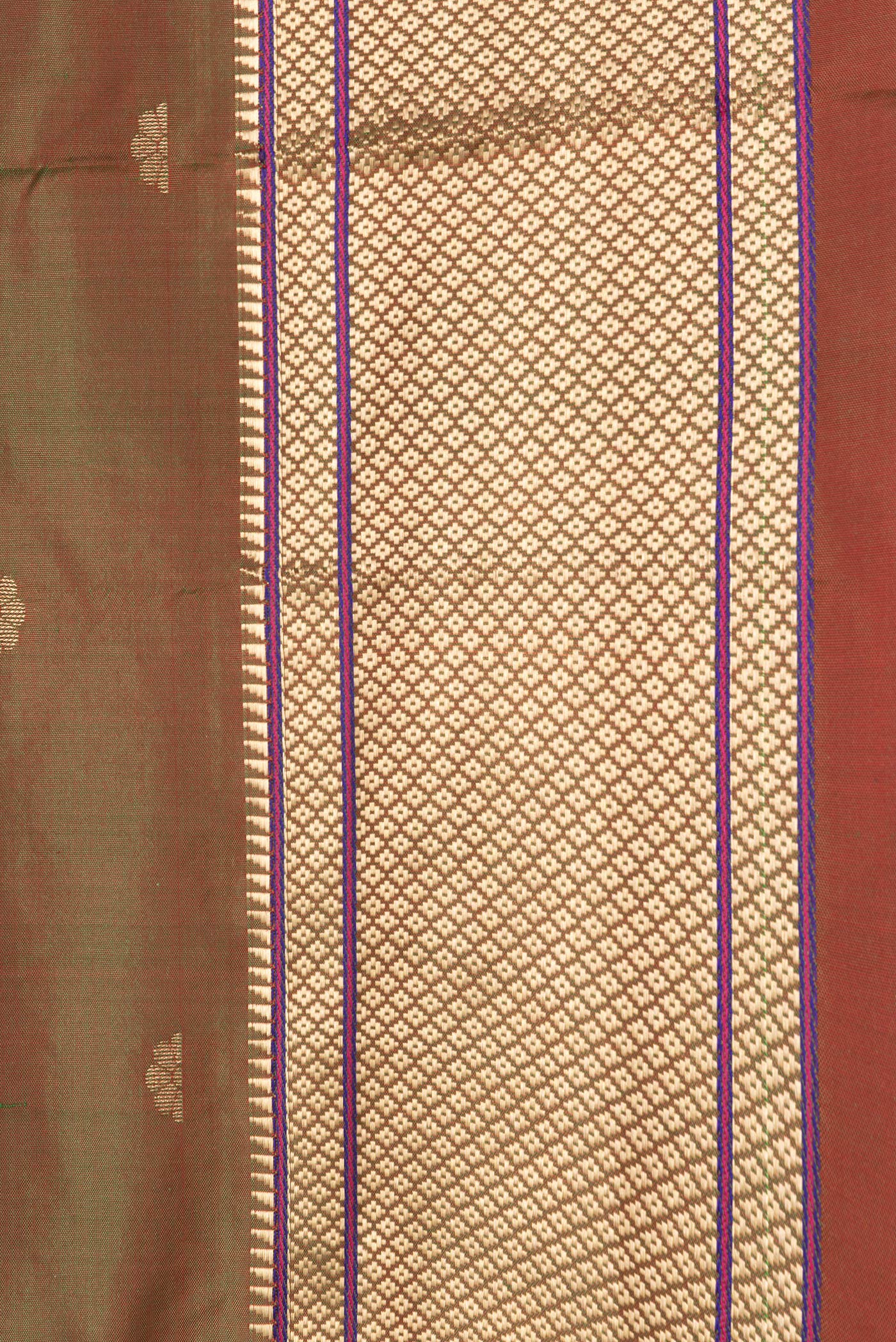 Border image of Mehandi Green Dual Tone Paithani Silk Saree with Zari Butta on the body and Zari Border. 