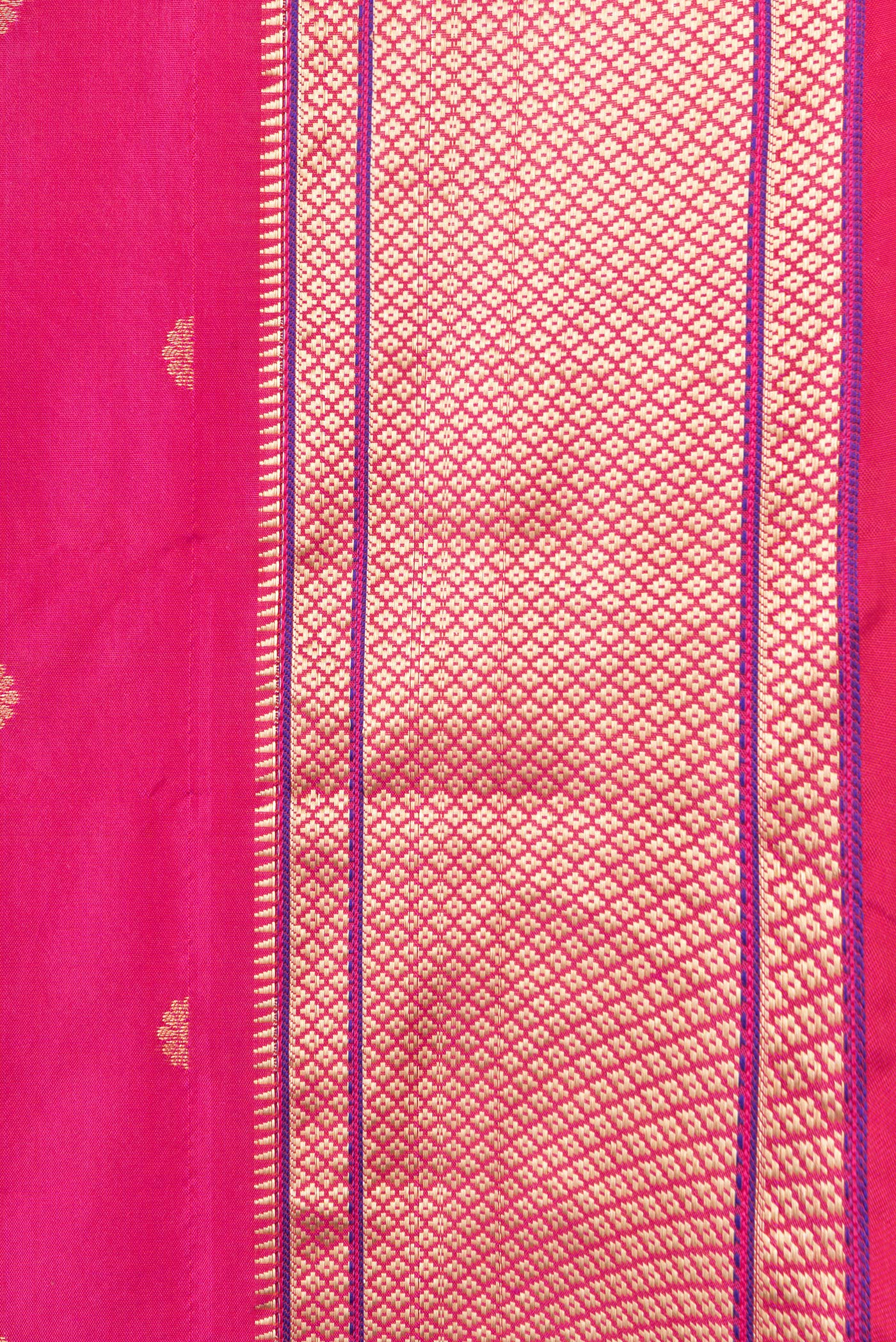 Border image of Dark Pink Dual Tone Paithani Silk Saree with Zari Butta on the body and Zari Border. 