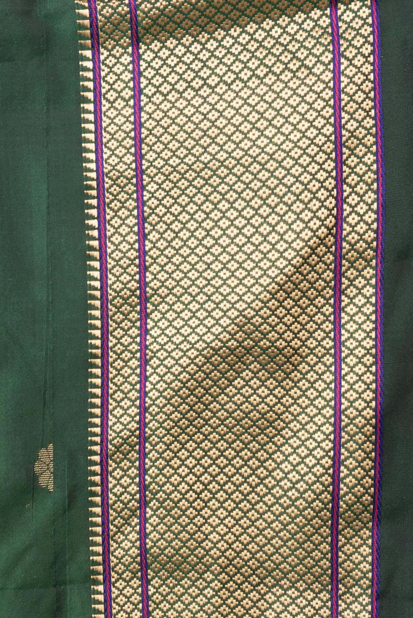 Border image of Bottle Green Dual Tone Blended Paithani Silk Saree with Zari Butta on the body and Zari Border. 