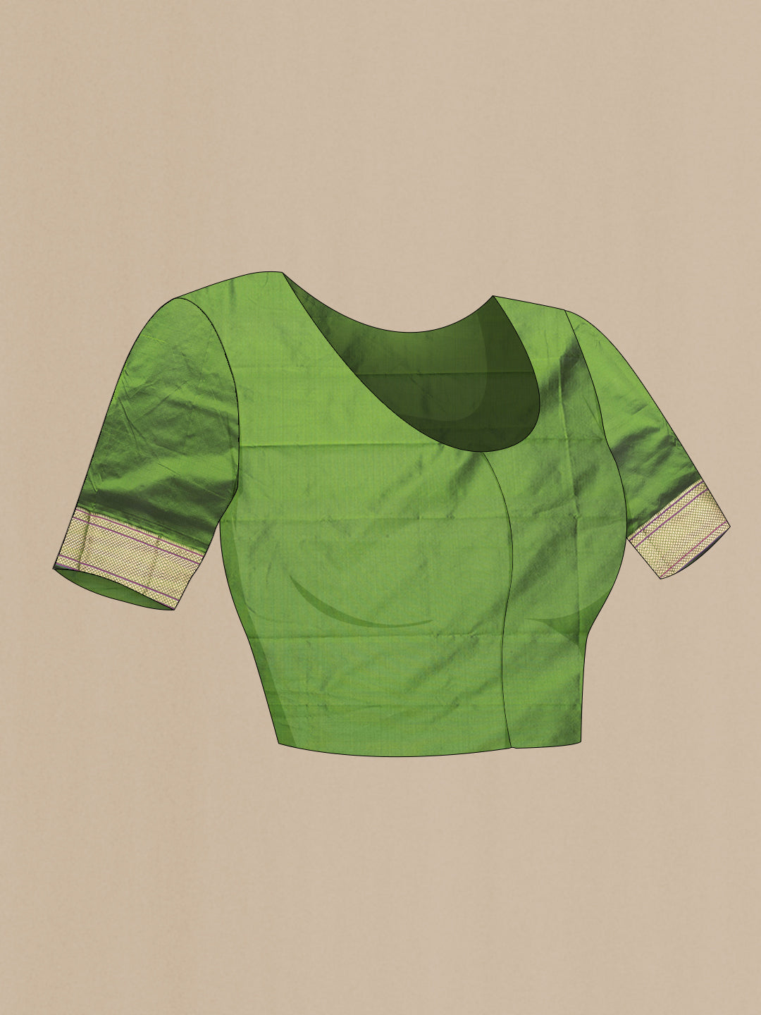 Close up image of the blouse of Green Dual Tone Paithani Silk Saree with Zari Butta on the body and Zari Border. 