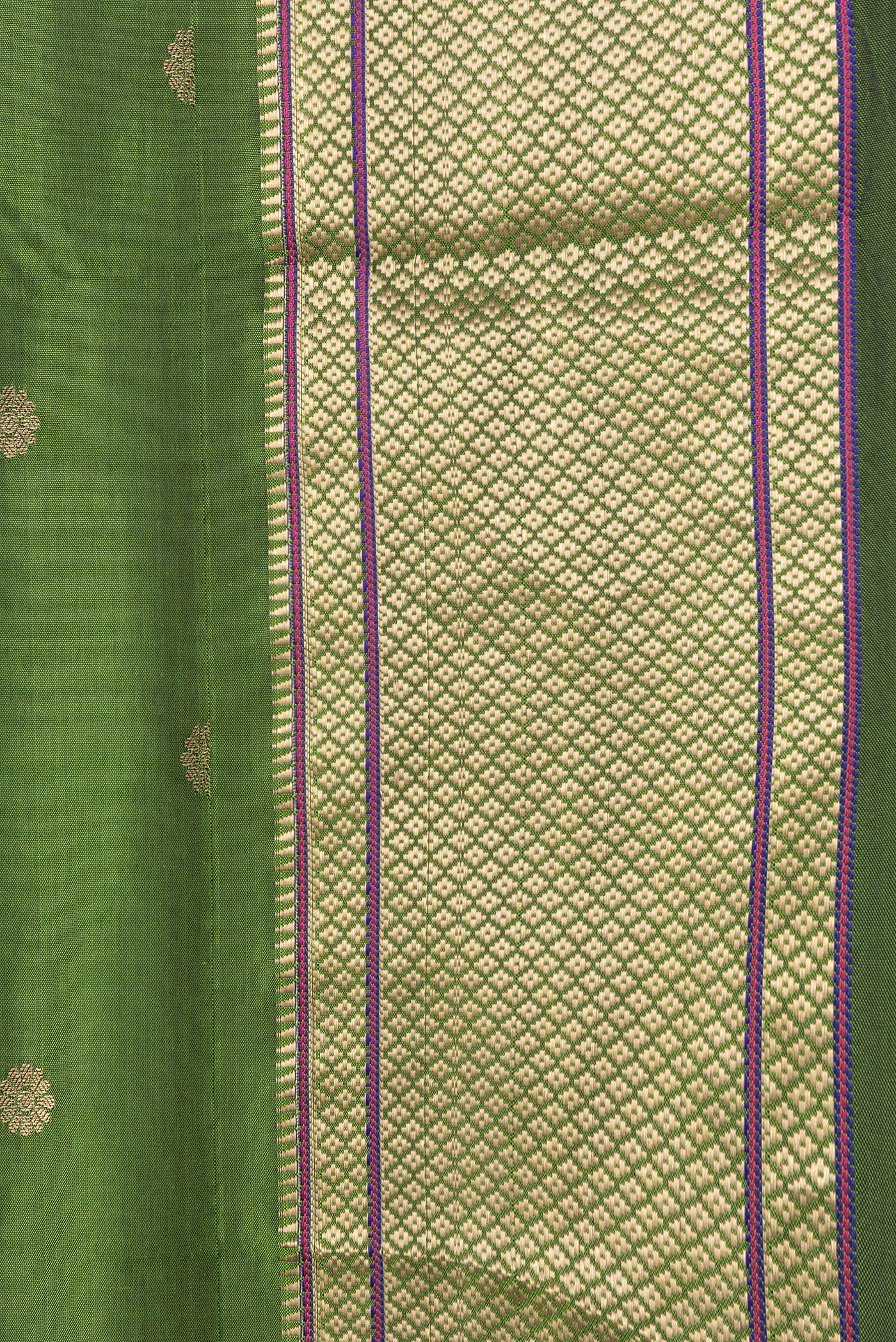 Border image of Green Dual Tone Paithani Silk Saree with Zari Butta on the body and Zari Border. 