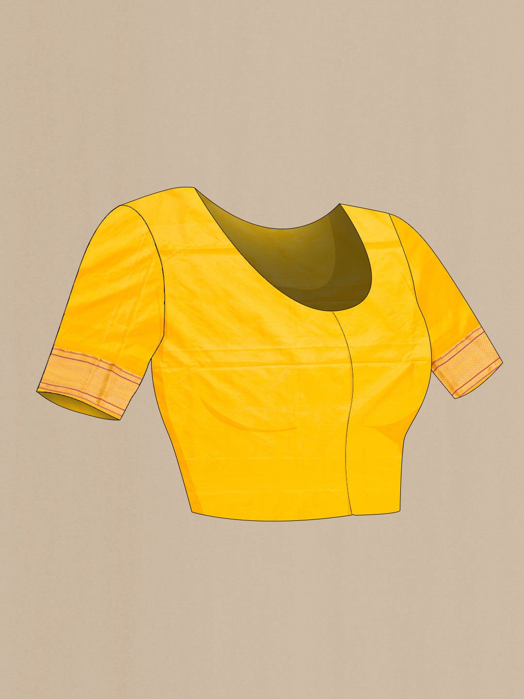 Close up image of the blouse of Yellow Dual Tone Blended Paithani Silk Saree with Zari Butta on the body and Zari Border. 