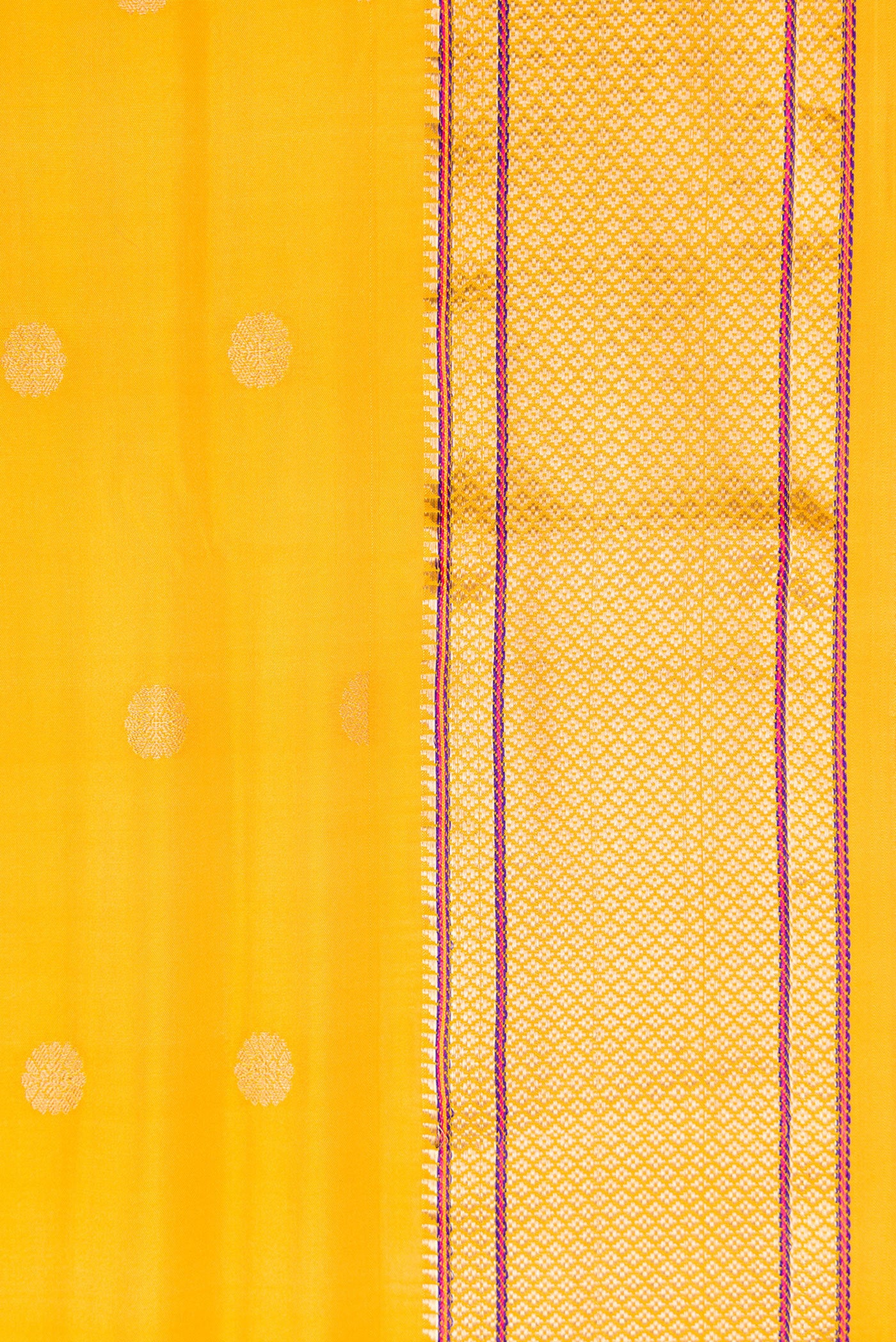 Border image of Yellow Dual Tone Blended Paithani Silk Saree with Zari Butta on the body and Zari Border. 