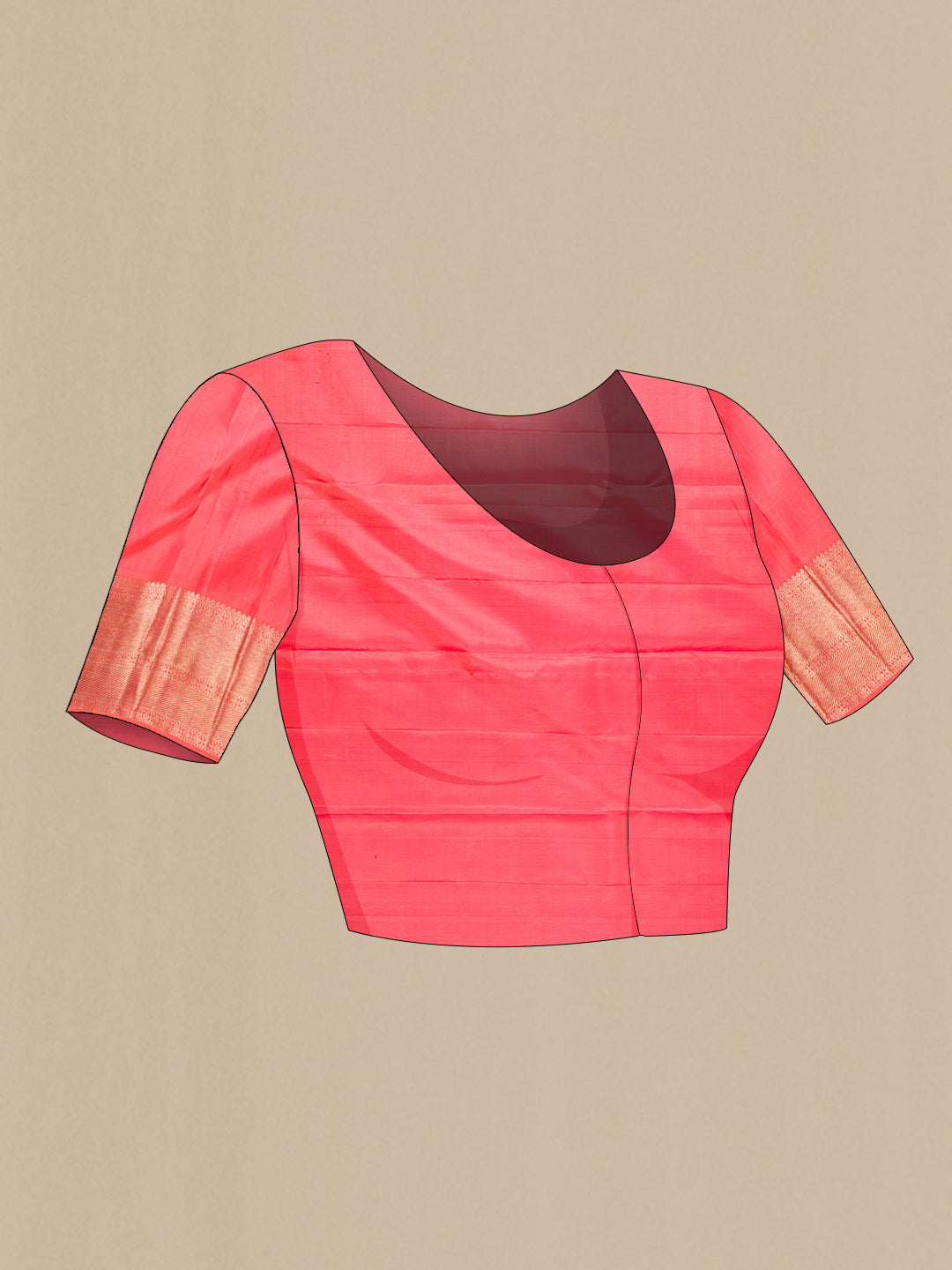Close up image of the blouse of Pink Dual Tone Kanchipuram Silk Saree with Zari Brocade on the body and Zari Border. 