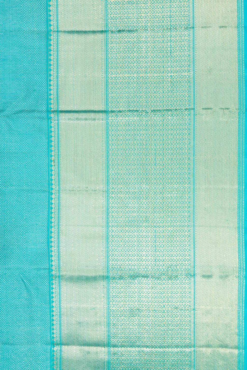 Border image of Sky Blue Dual Tone Kanchipuram Silk Saree with Zari Brocade on the body and Zari Border. 