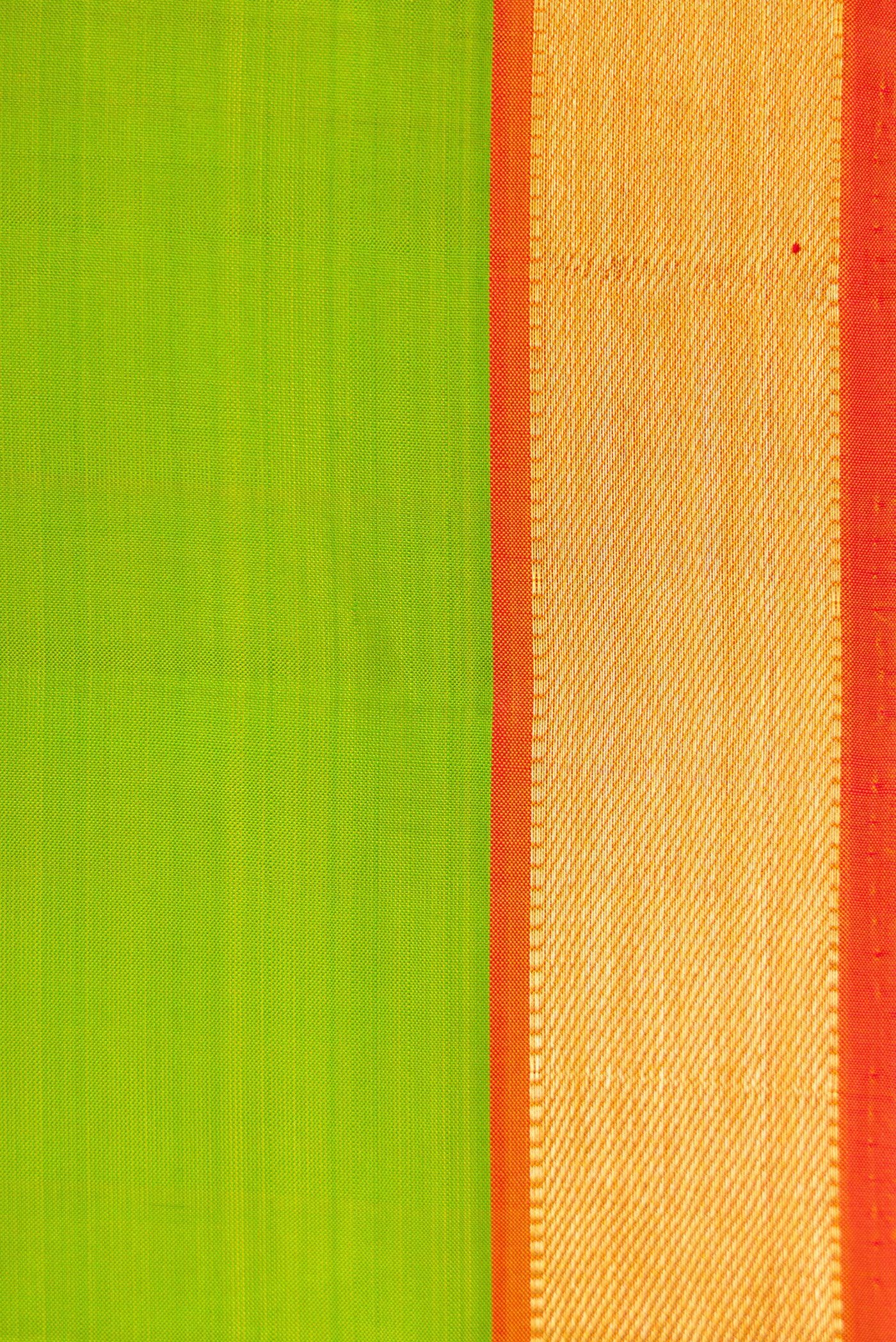 Border image of Parrot Green Dual Tone Kanjivaram Silk Saree with Plain Body and Zari Border. 