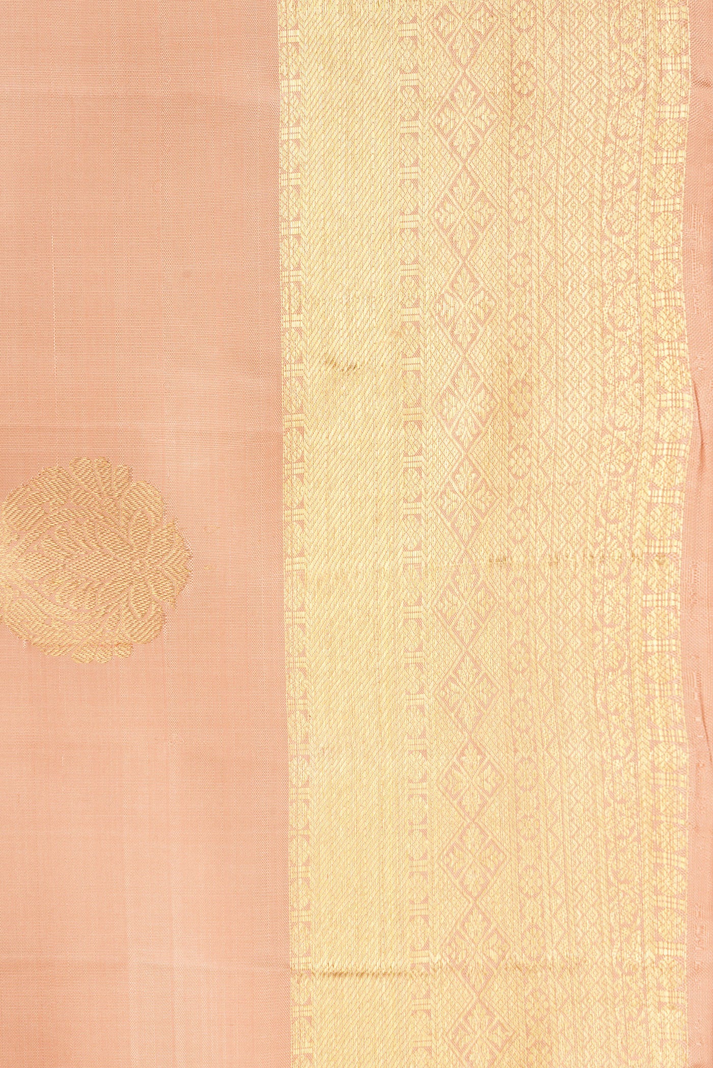 Border image of Golden Peach Dual Tone Kanjivaram Silk Saree with Zari Butta on the body and Zari Border. 
